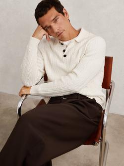 Reiss Evesham Cable Knit Collared Jumper, Winter White, Winter White