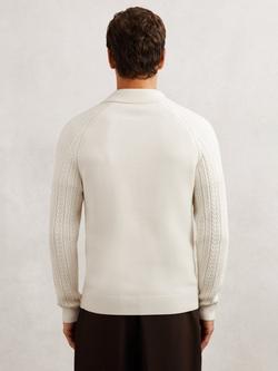 Reiss Evesham Cable Knit Collared Jumper, Winter White - view 2, Winter White