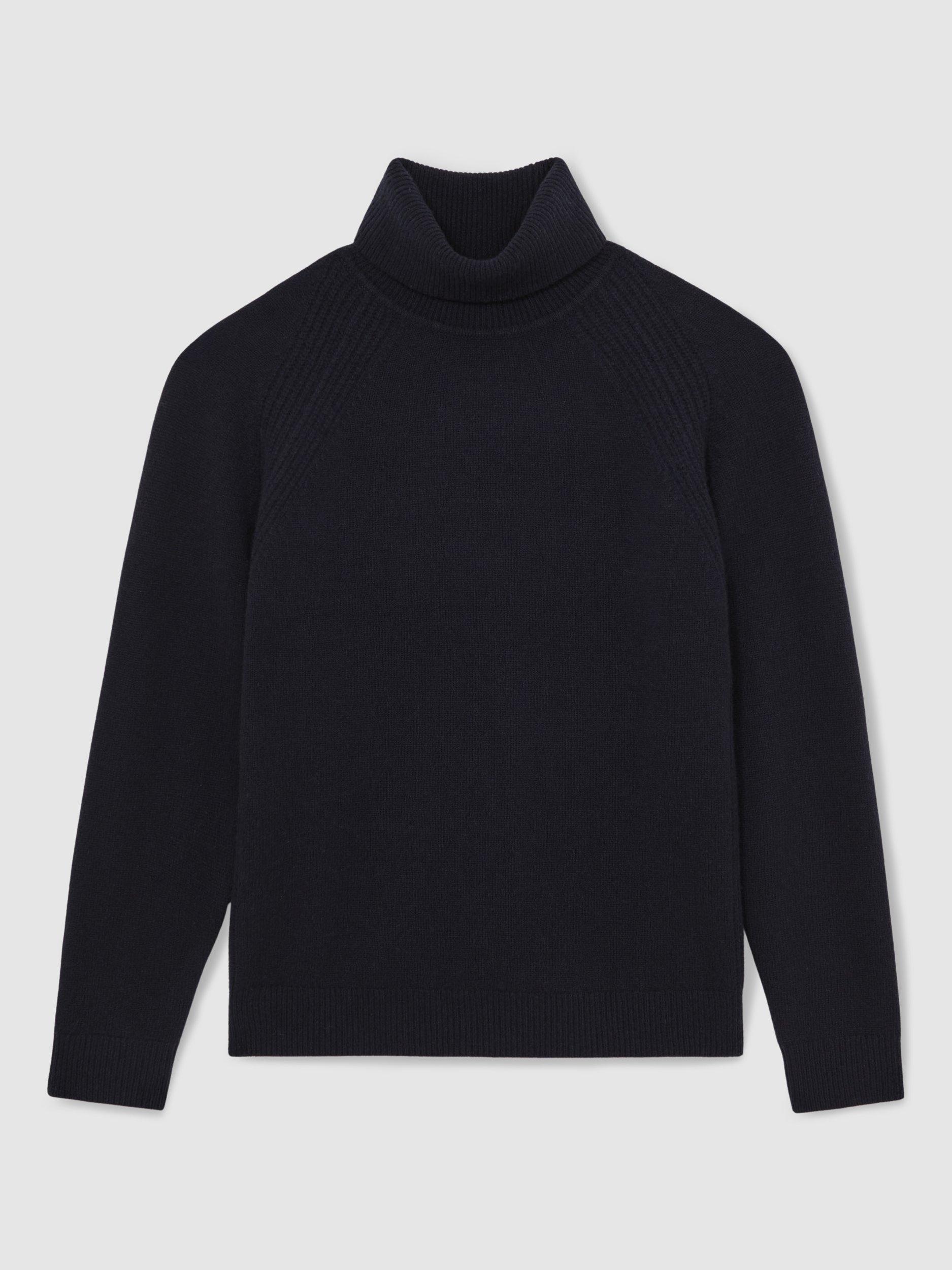 Product image 3 of 5, which shows Reiss Gosforth Wool Rich Roll Neck Jumper, Navy, M