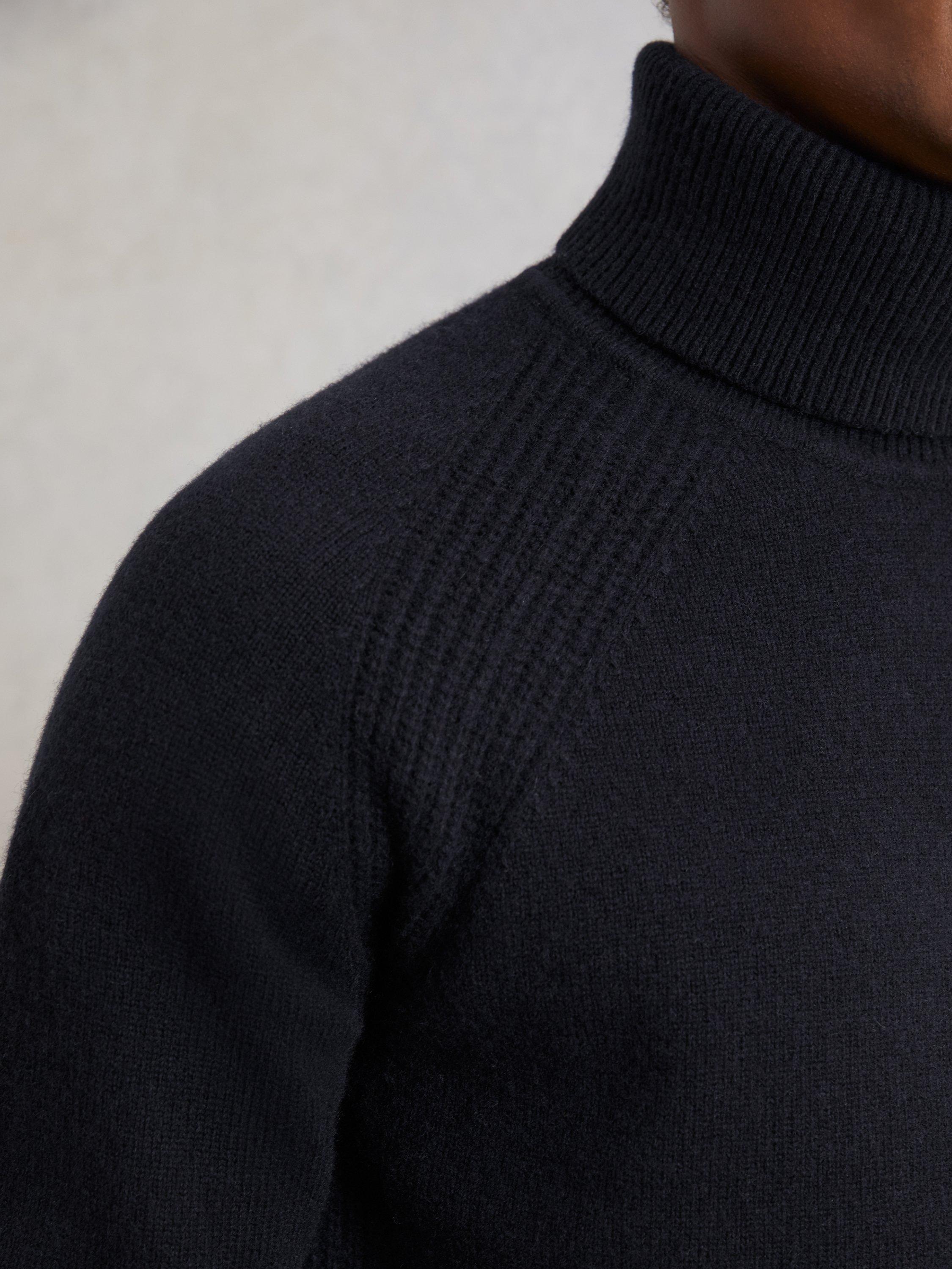 Product image 4 of 5, which shows Reiss Gosforth Wool Rich Roll Neck Jumper, Navy, M