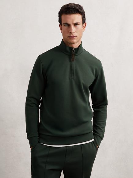 Reiss Hale Zip Through Jumper, Dark Sage Green, Dark Sage Green