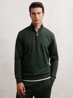 Reiss Hale Zip Through Jumper, Dark Sage Green - view 2, Dark Sage Green