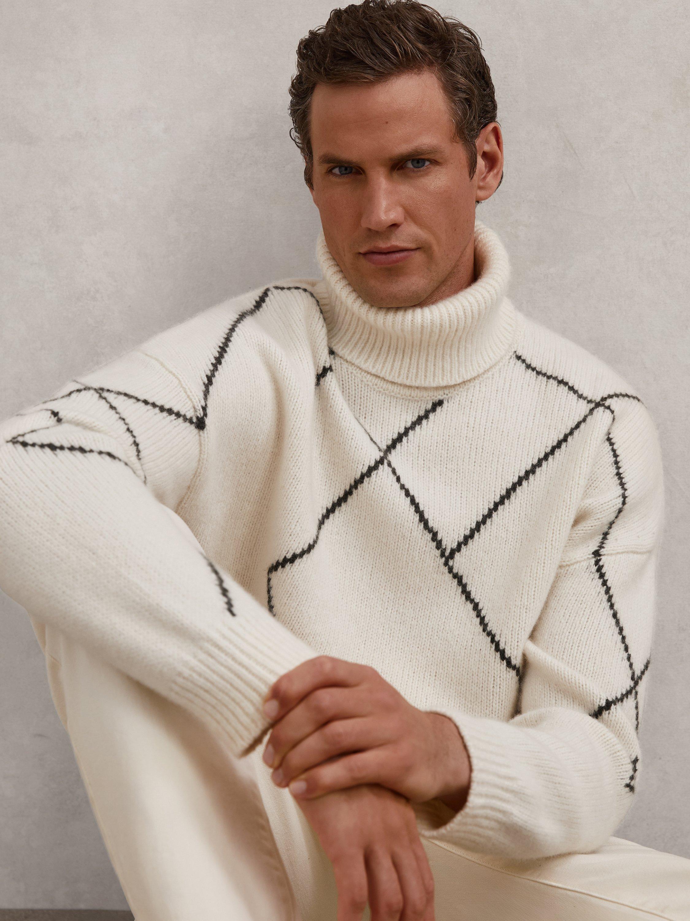 Product image 1 of 5, which shows Reiss Links Wool Blend Roll Neck Jumper, Off White, M