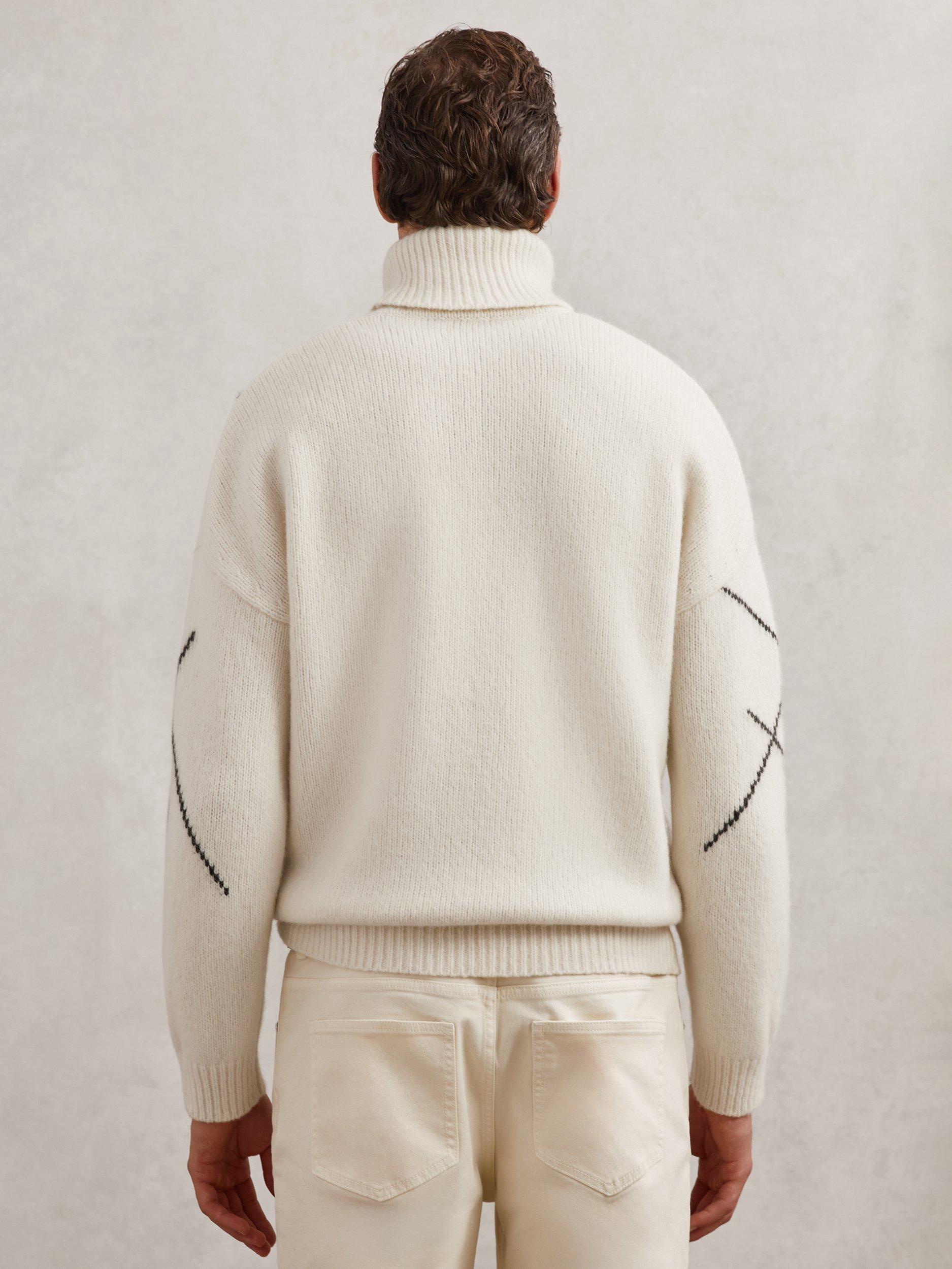 Product image 2 of 5, which shows Reiss Links Wool Blend Roll Neck Jumper, Off White, M