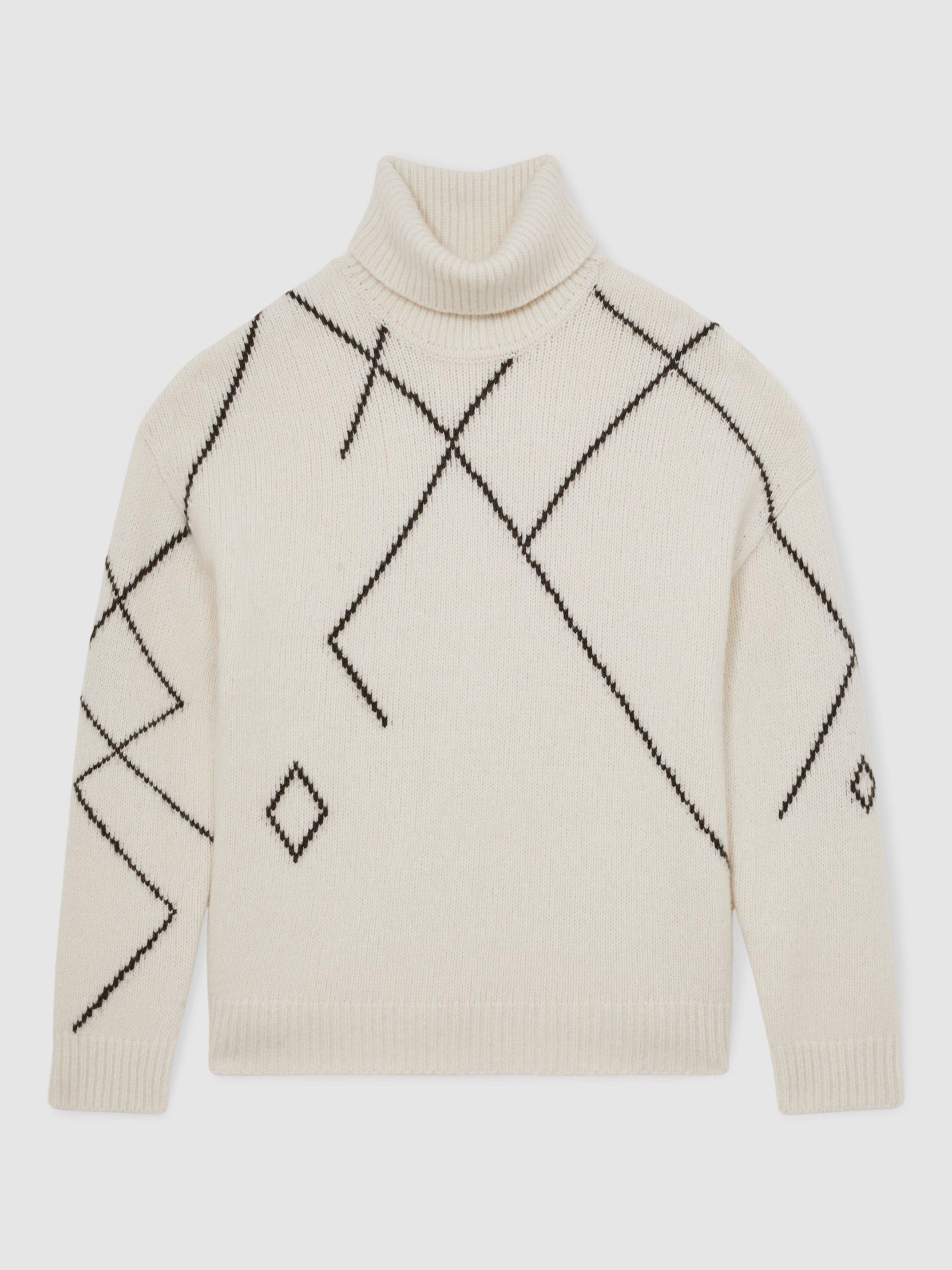 Product image 3 of 5, which shows Reiss Links Wool Blend Roll Neck Jumper, Off White, M