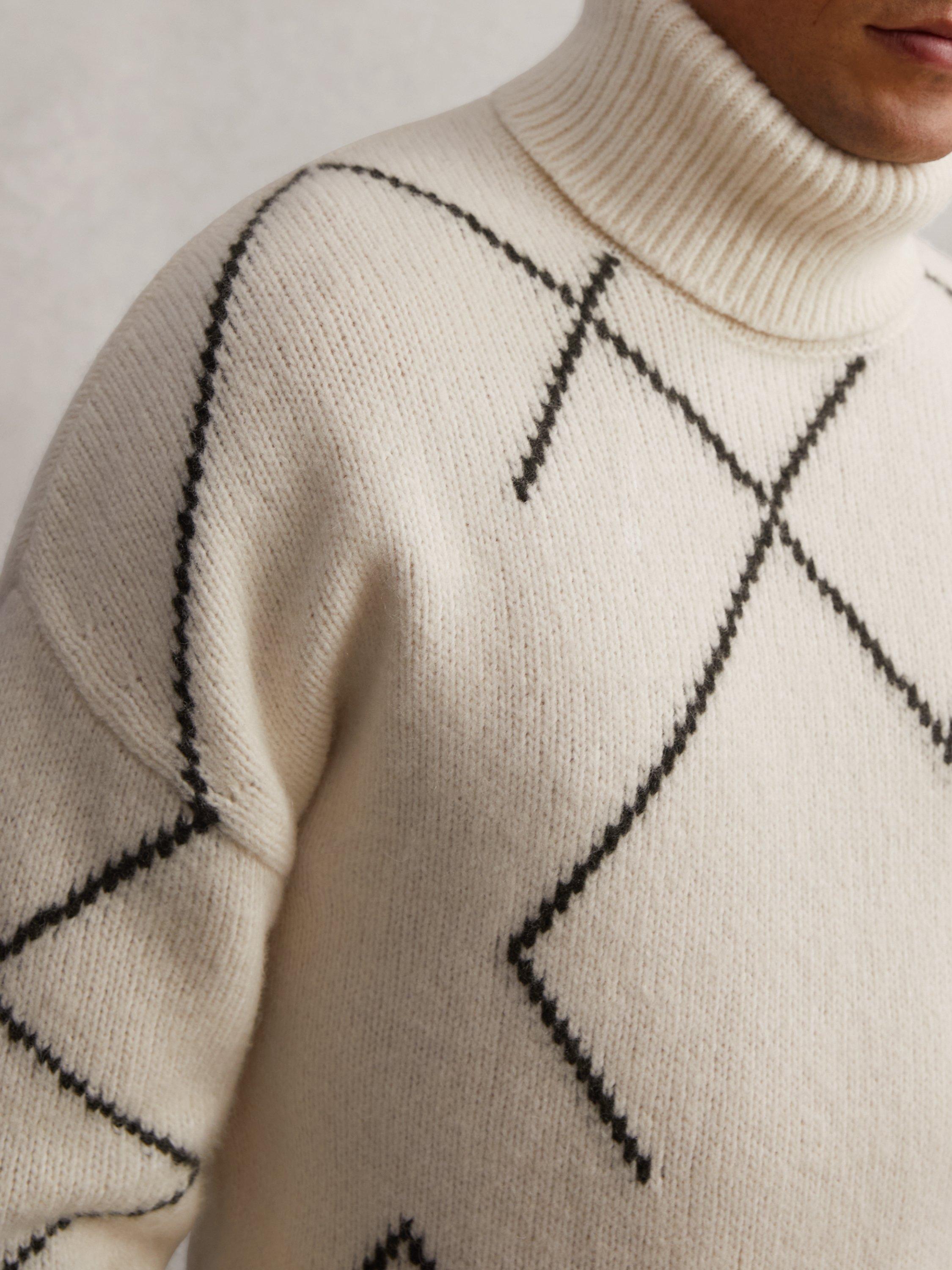Product image 4 of 5, which shows Reiss Links Wool Blend Roll Neck Jumper, Off White, M