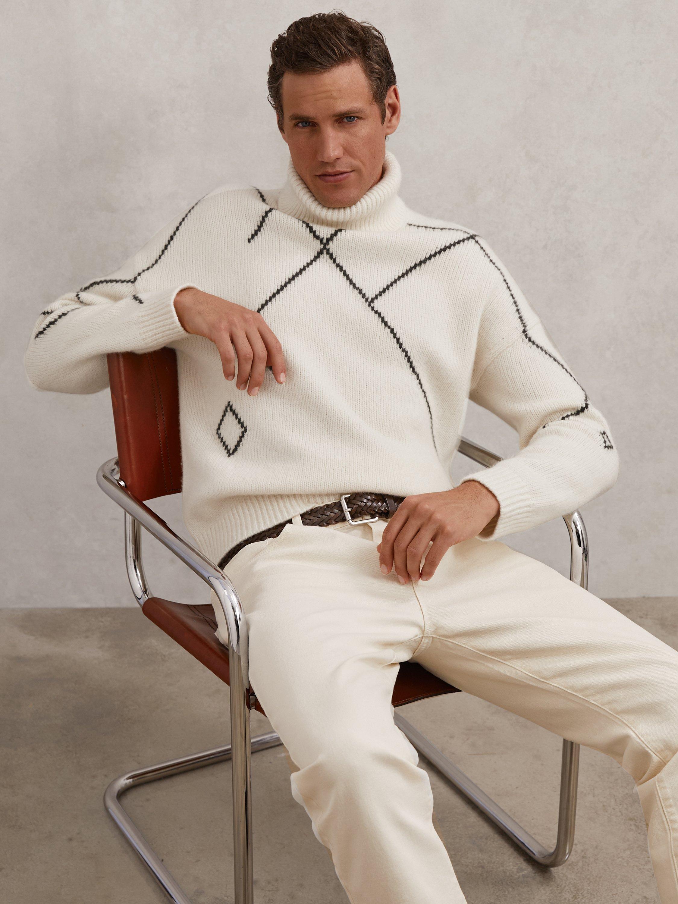 Product image 5 of 5, which shows Reiss Links Wool Blend Roll Neck Jumper, Off White, M