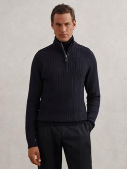 Reiss Loxley Zip Neck Jumper, Navy, Navy