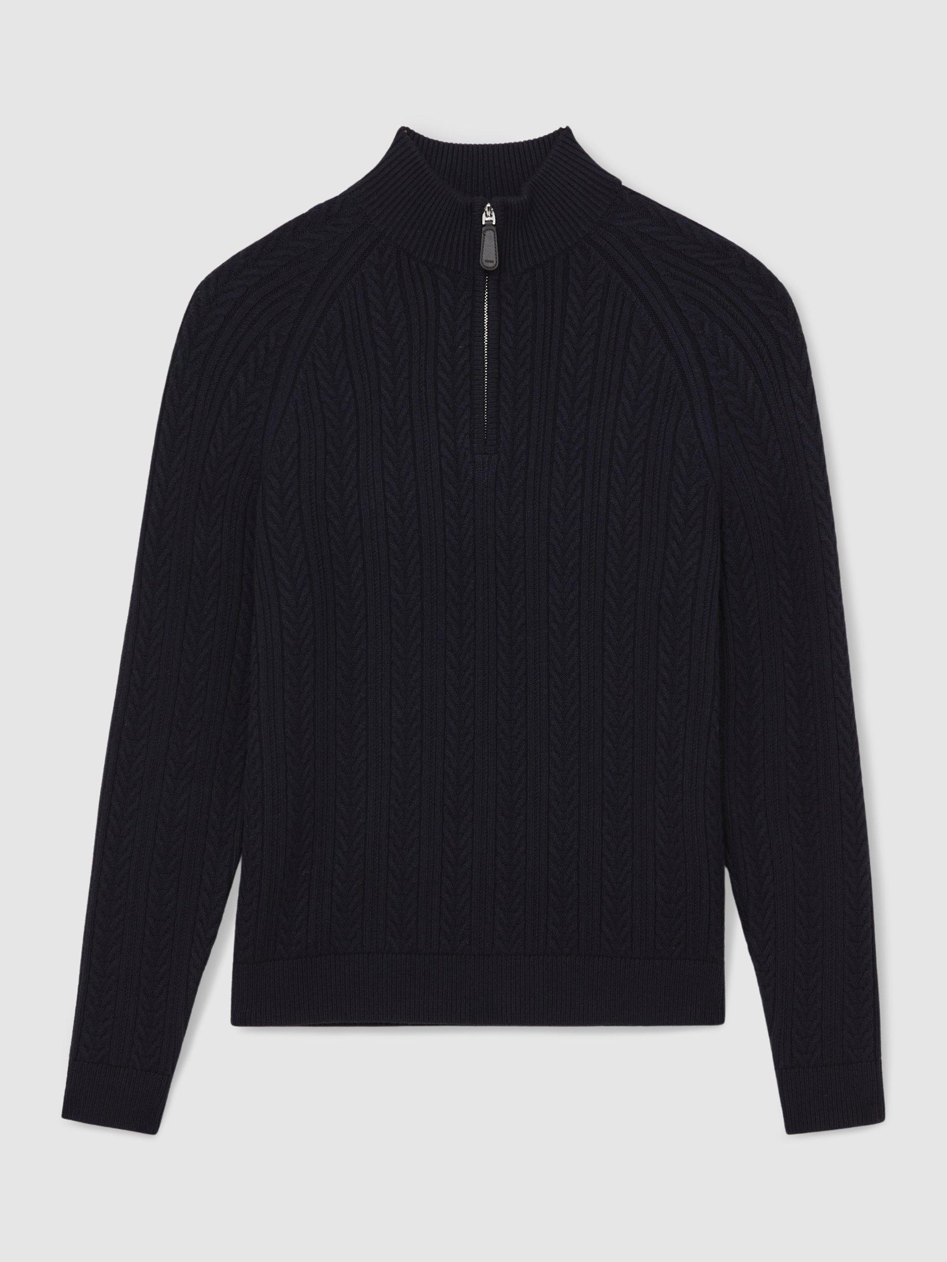 Product image 3 of 5, which shows Reiss Loxley Zip Neck Jumper, Navy, XS
