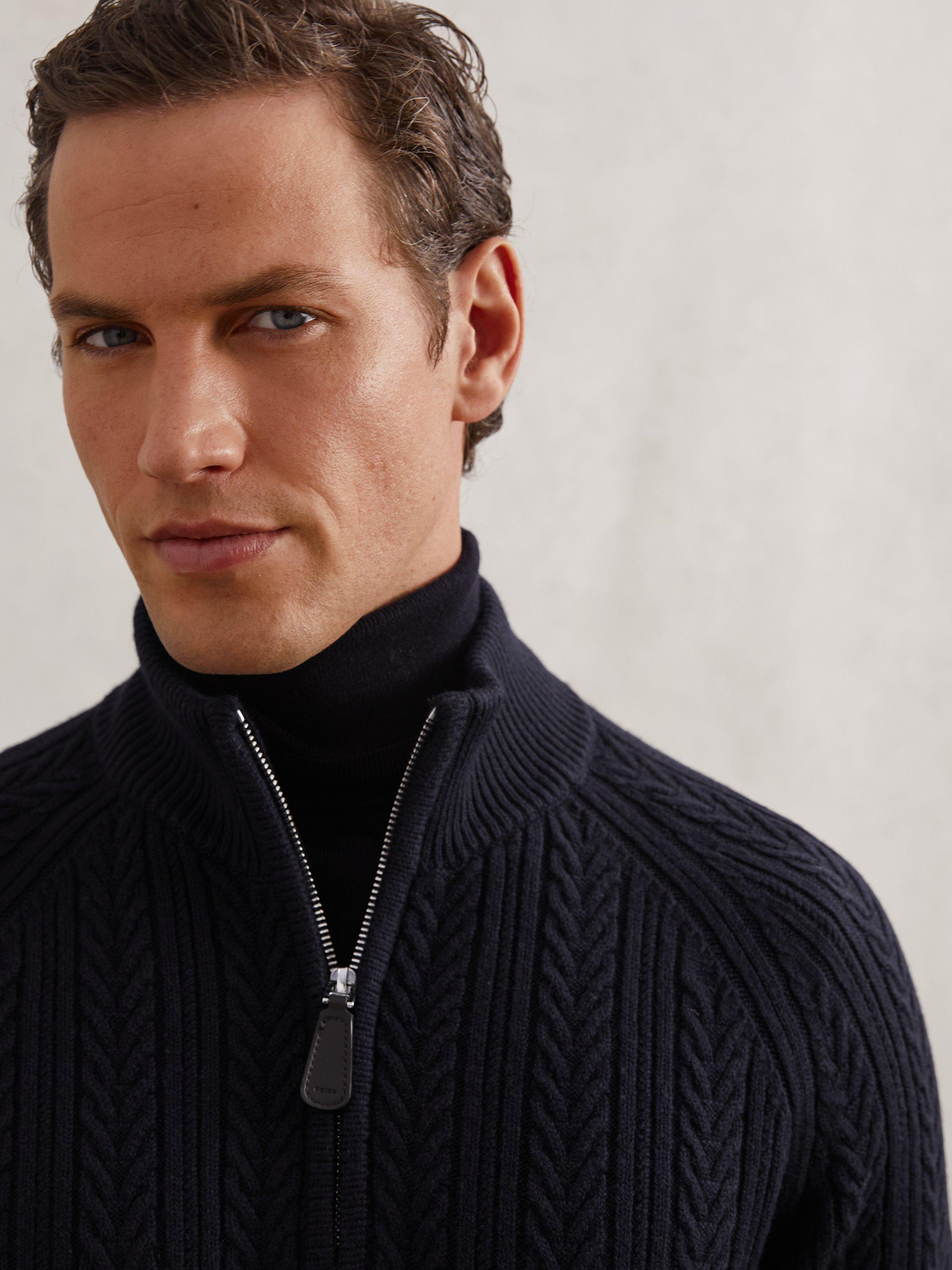 Product image 4 of 5, which shows Reiss Loxley Zip Neck Jumper, Navy, XS