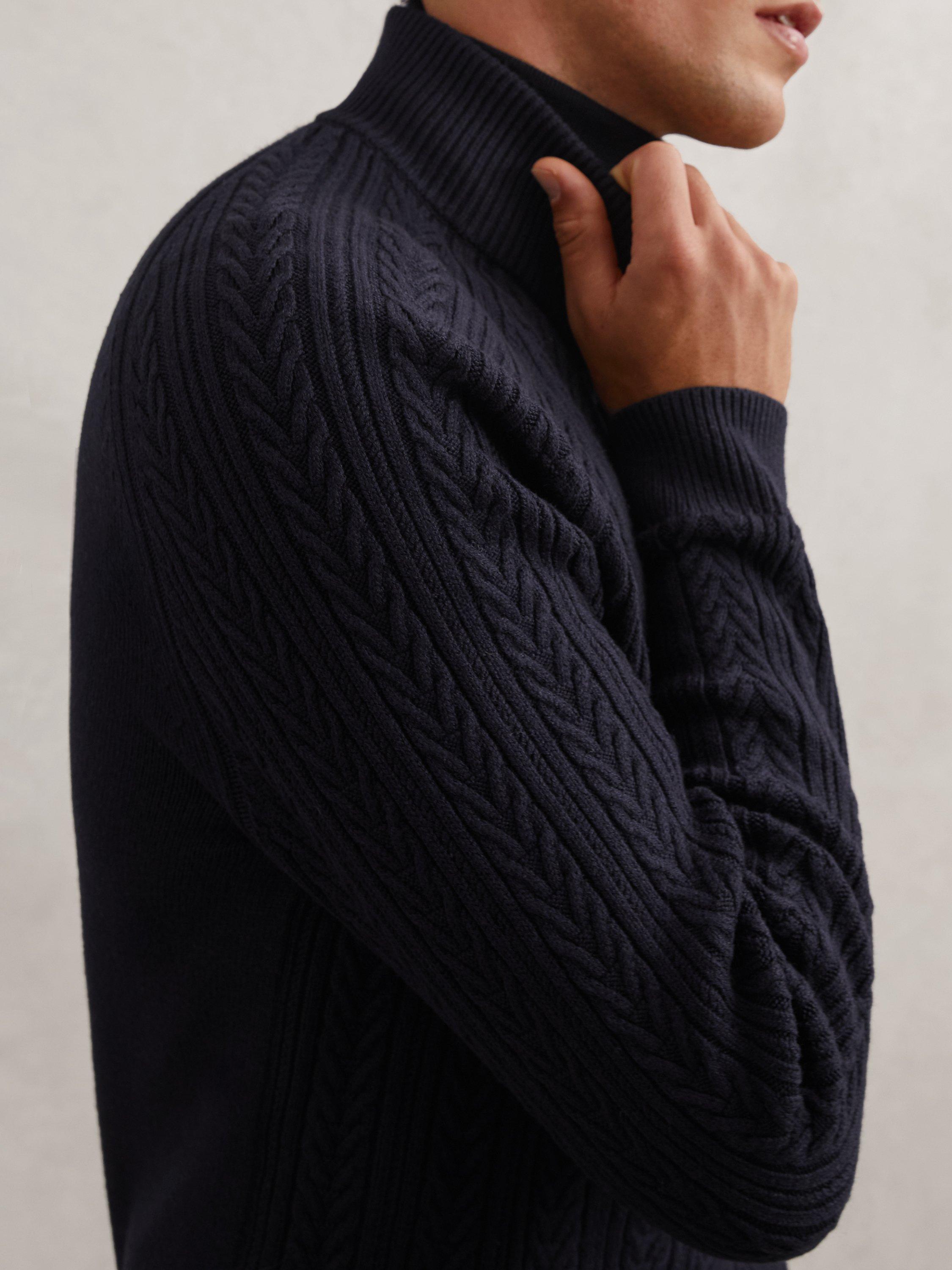 Product image 5 of 5, which shows Reiss Loxley Zip Neck Jumper, Navy, XS