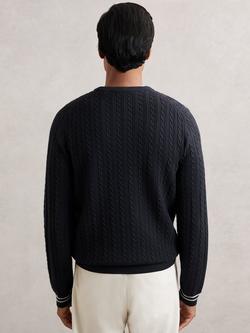 Reiss Luca Wool Blend Cable Knit Jumper - view 2, Midnight Navy
