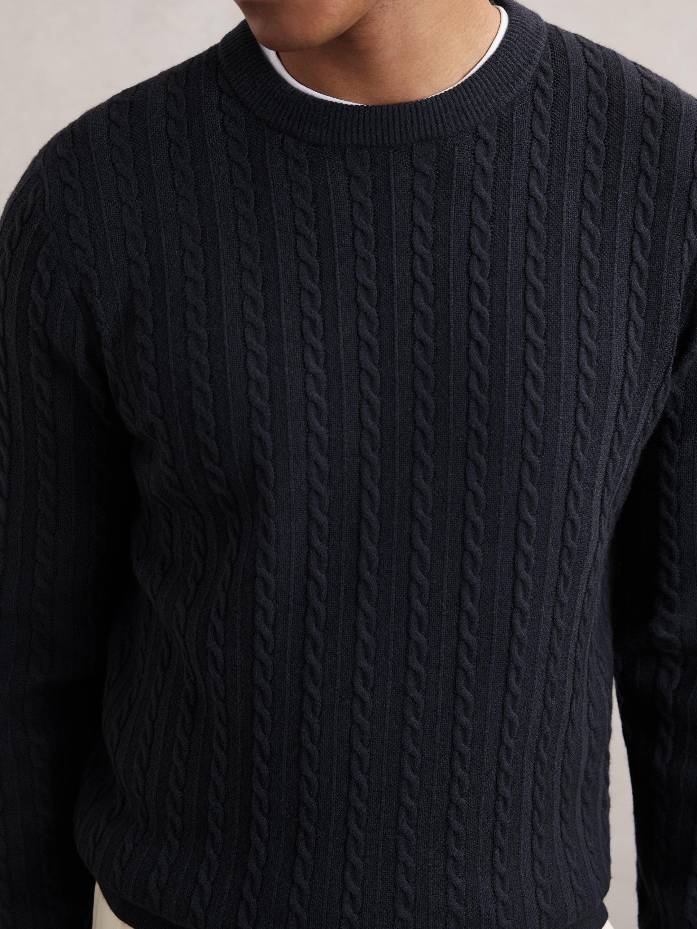 Product image 4 of 5, which shows Reiss Luca Wool Blend Cable Knit Jumper, Midnight Navy, M