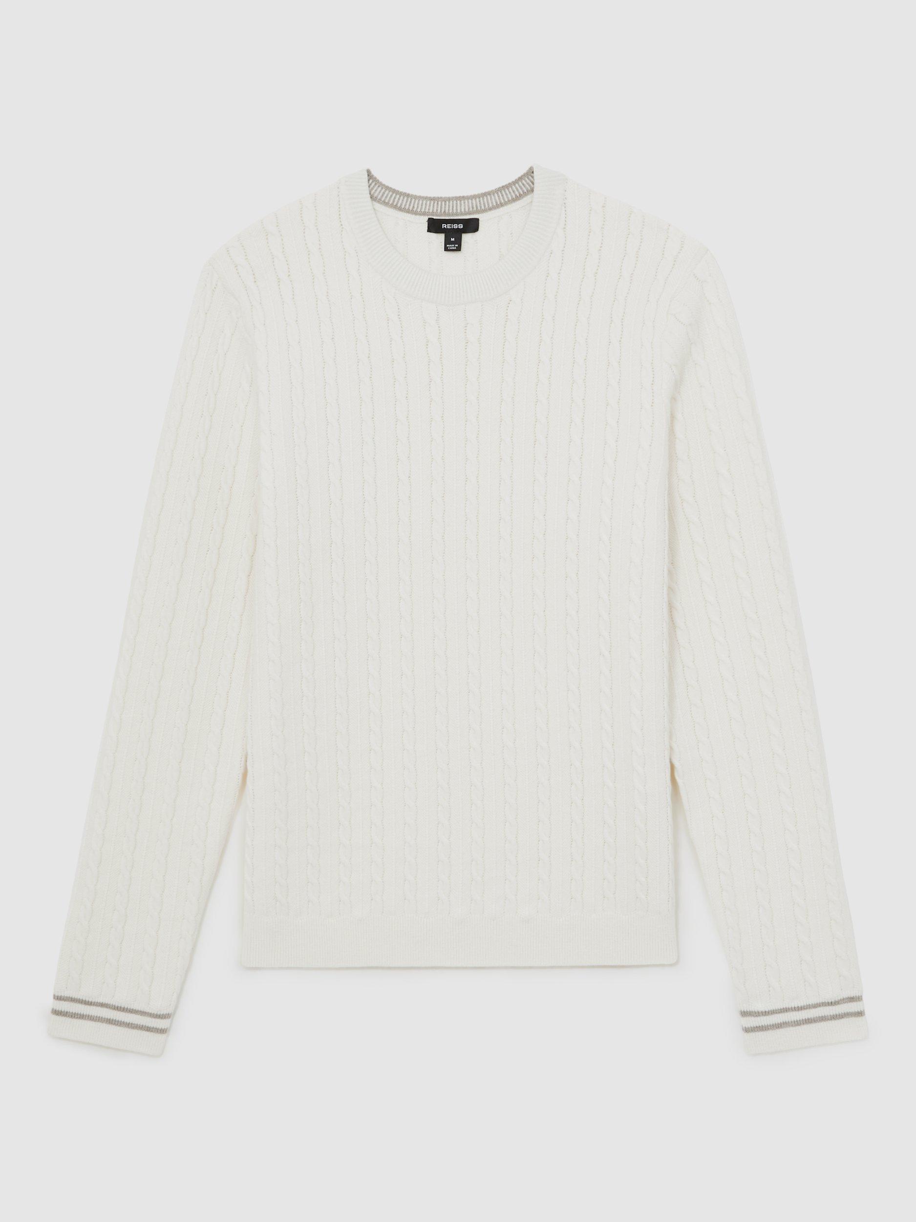 Product image 3 of 5, which shows Reiss Luca Wool Blend Cable Knit Jumper, White, XS