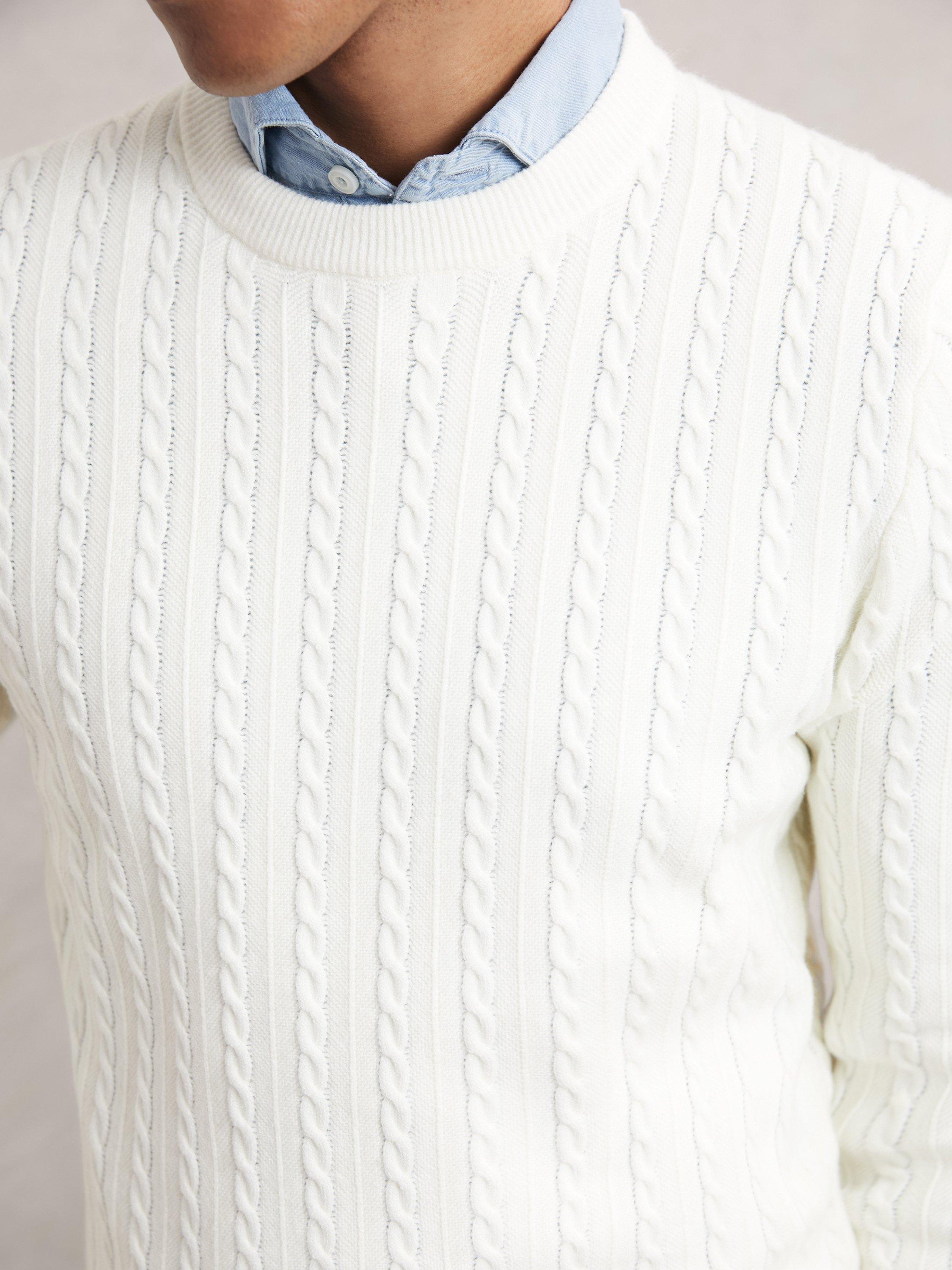 Product image 4 of 5, which shows Reiss Luca Wool Blend Cable Knit Jumper, White, XS