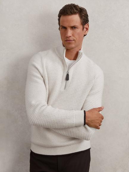 Reiss Stockdale Half Zip Jumper, Winter White, Winter White