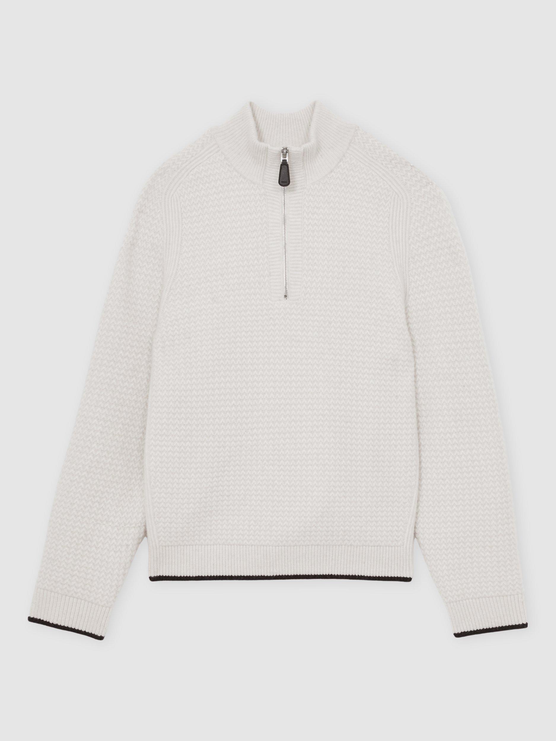 Product image 3 of 5, which shows Reiss Stockdale Half Zip Jumper, Winter White, M