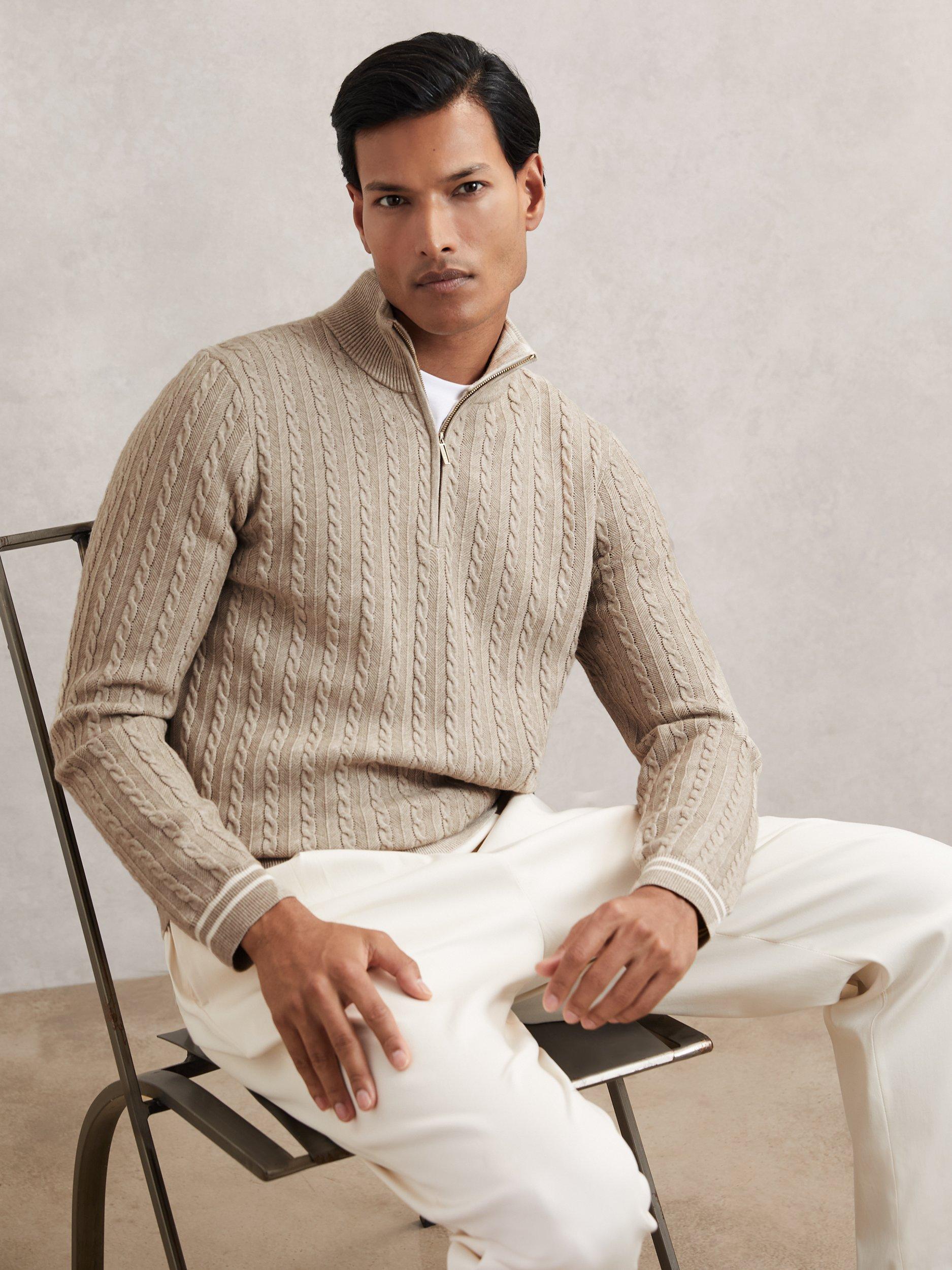 Product image 1 of 5, which shows Reiss Tuscano Wool Blend Jumper, Oatmeal Brown, S