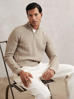 Reiss Tuscano Wool Blend Jumper, Oatmeal Brown