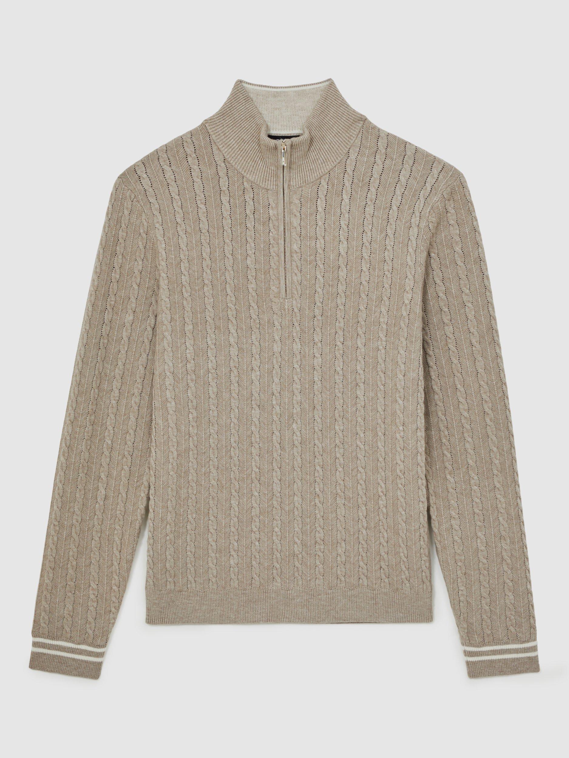 Product image 3 of 5, which shows Reiss Tuscano Wool Blend Jumper, Oatmeal Brown, S