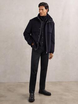 Reiss Canterbury Straight Cotton Blend Trousers, Navy, Navy