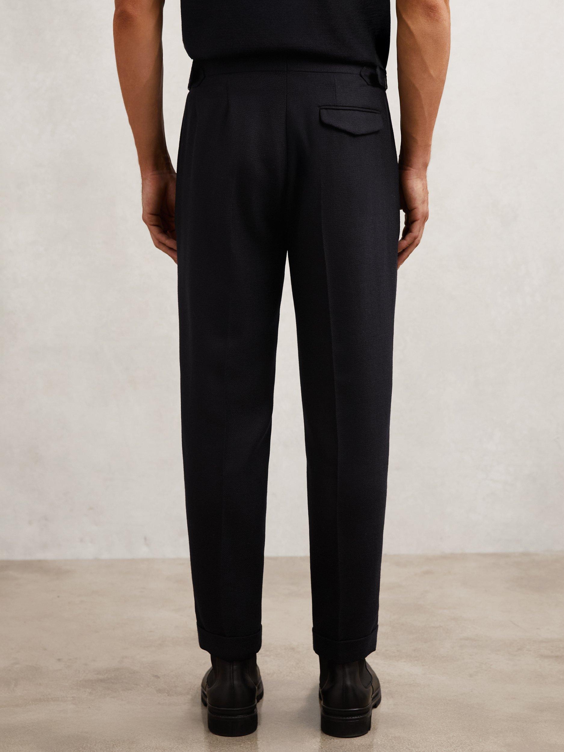 Product image 2 of 5, which shows Reiss Flush Tapered Wool Blend Trousers, Navy, 32R