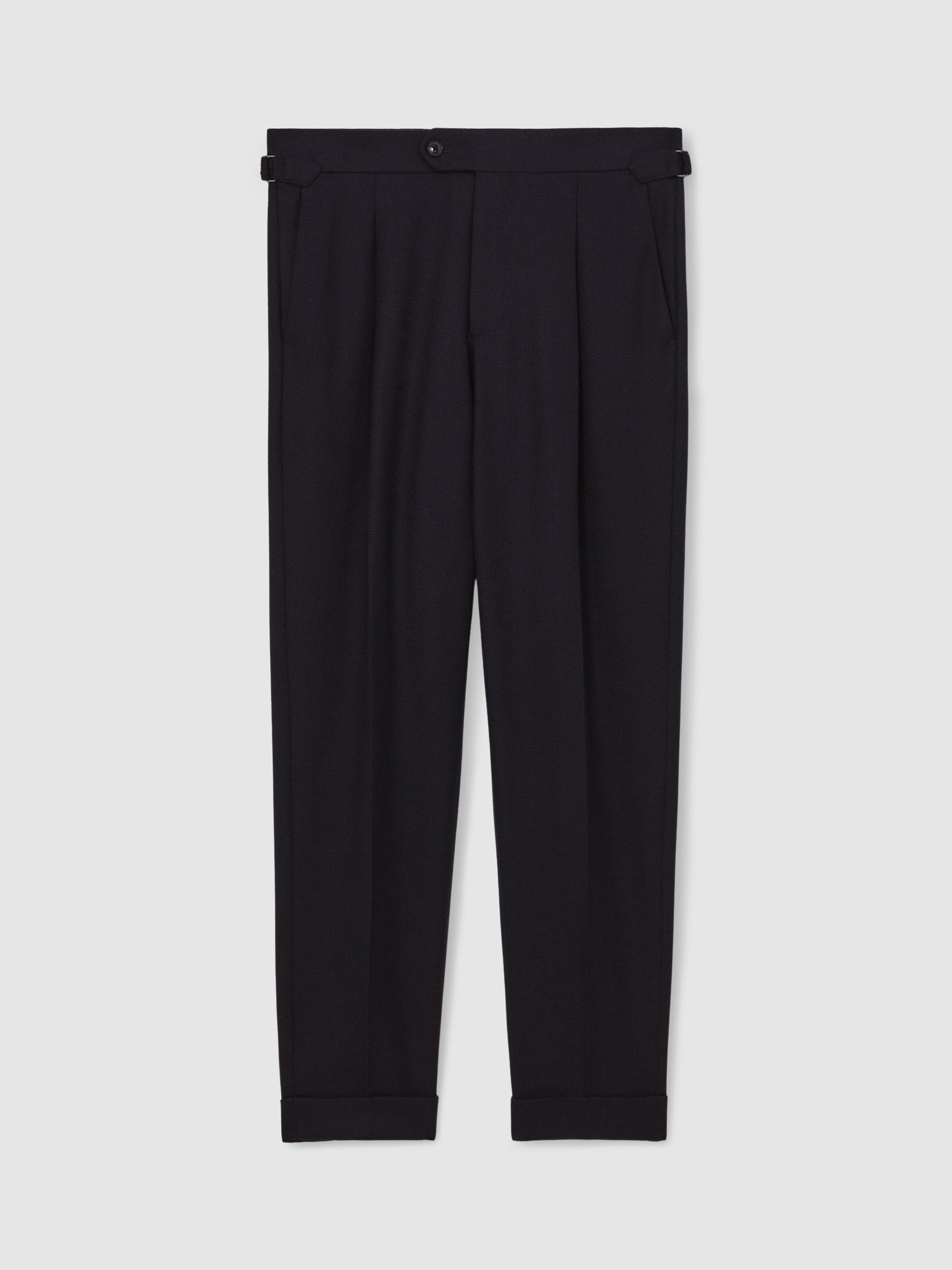 Product image 3 of 5, which shows Reiss Flush Tapered Wool Blend Trousers, Navy, 32R