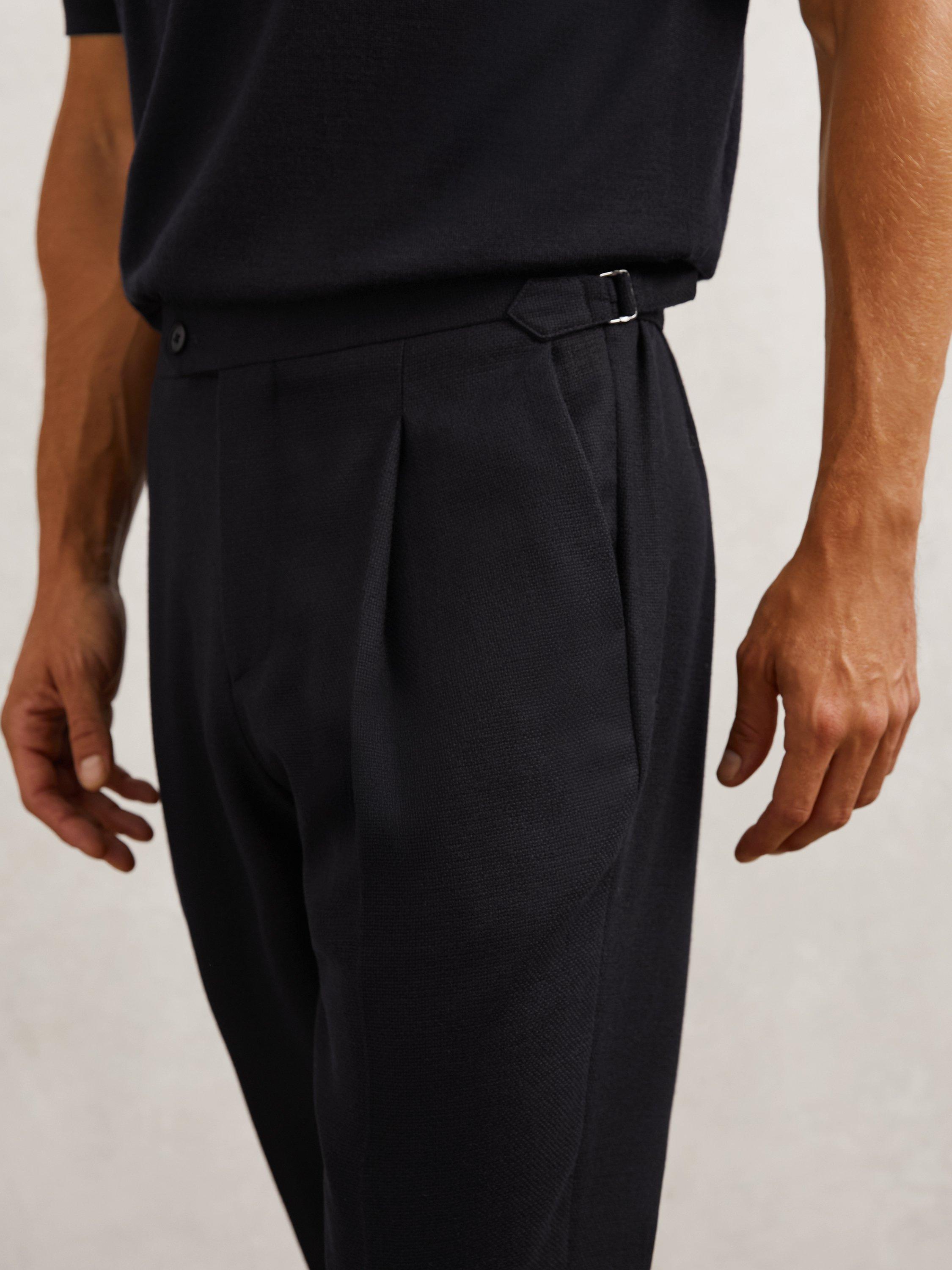 Product image 4 of 5, which shows Reiss Flush Tapered Wool Blend Trousers, Navy, 32R