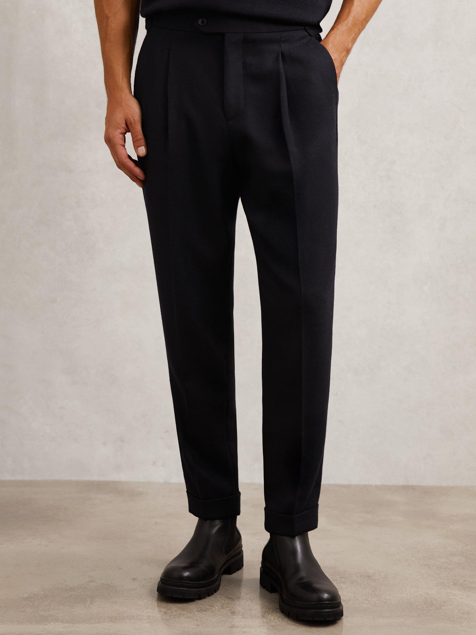 Product image 5 of 5, which shows Reiss Flush Tapered Wool Blend Trousers, Navy, 32R