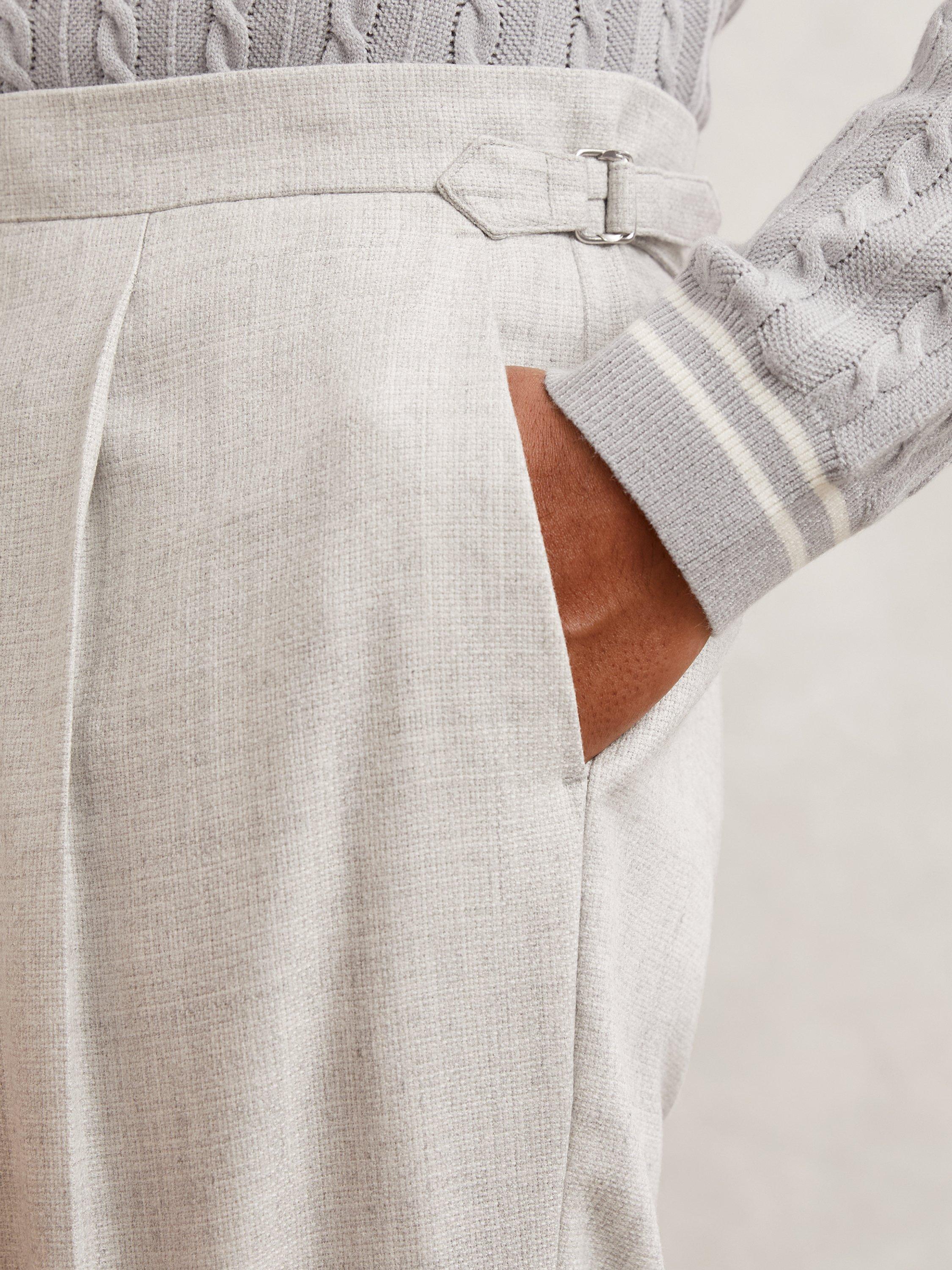 Product image 2 of 5, which shows Reiss Flush Tapered Wool Blend Trousers, Soft Grey, 30R