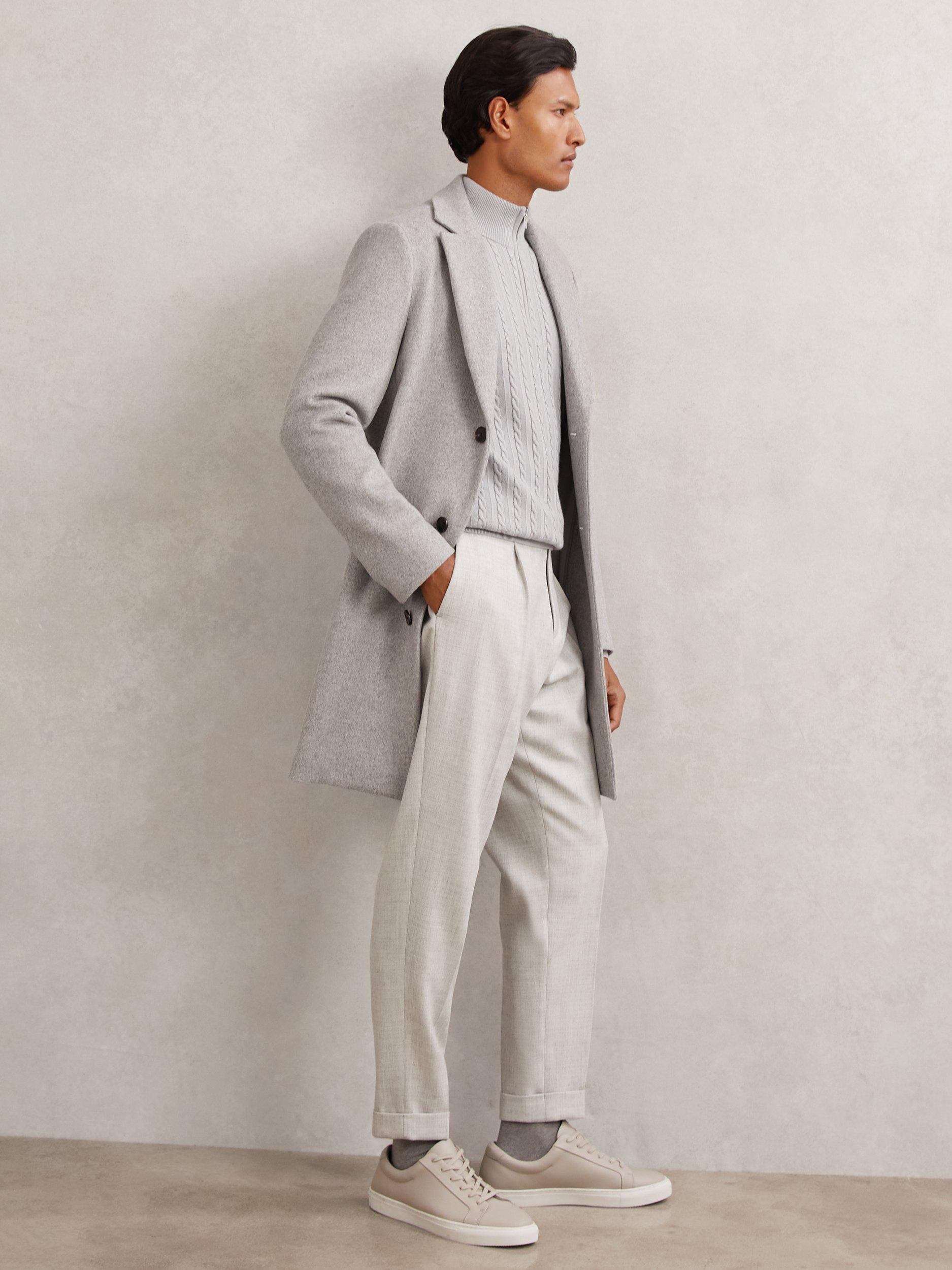Product image 3 of 5, which shows Reiss Flush Tapered Wool Blend Trousers, Soft Grey, 30R
