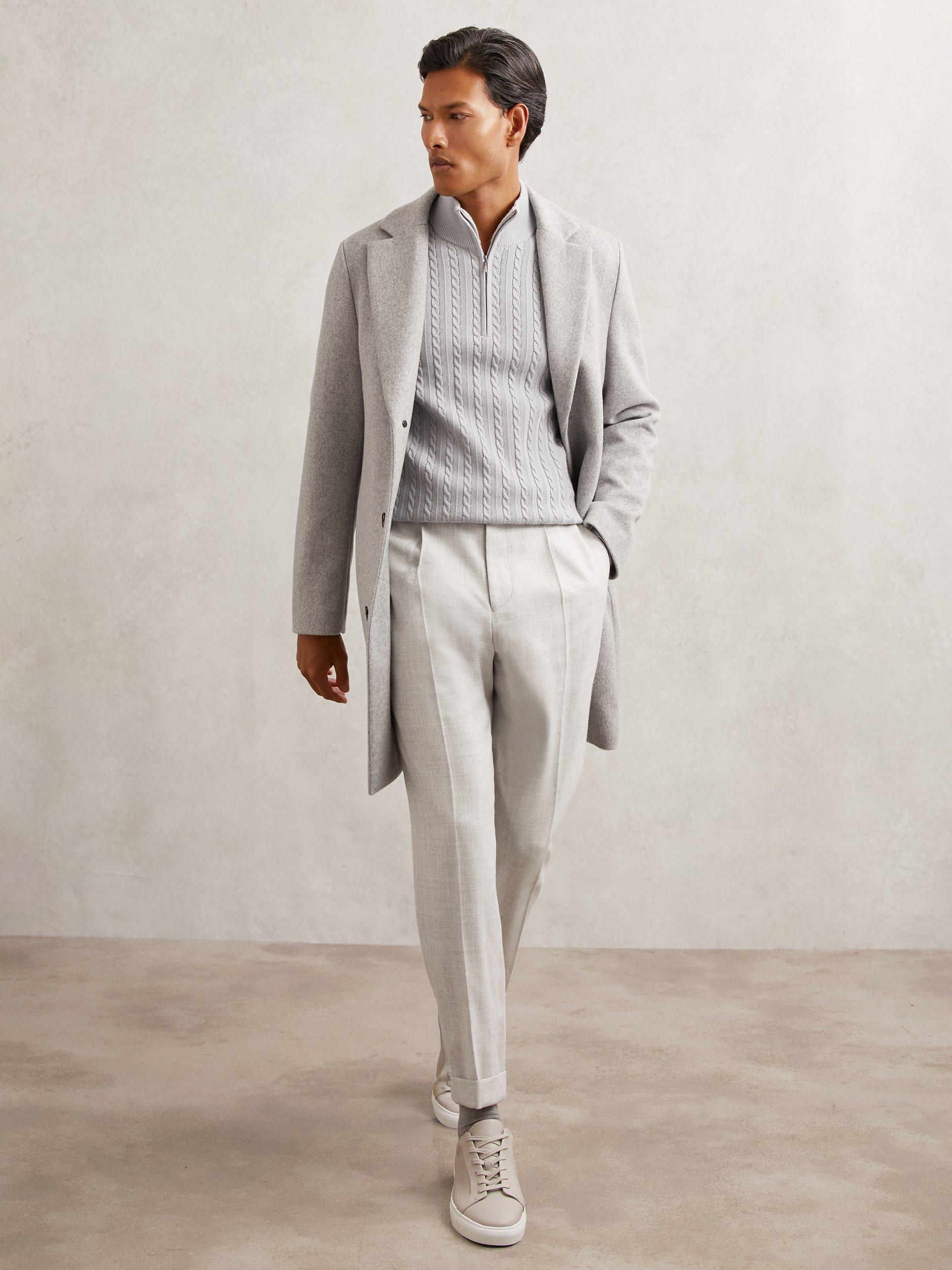 Product image 5 of 5, which shows Reiss Flush Tapered Wool Blend Trousers, Soft Grey, 30R