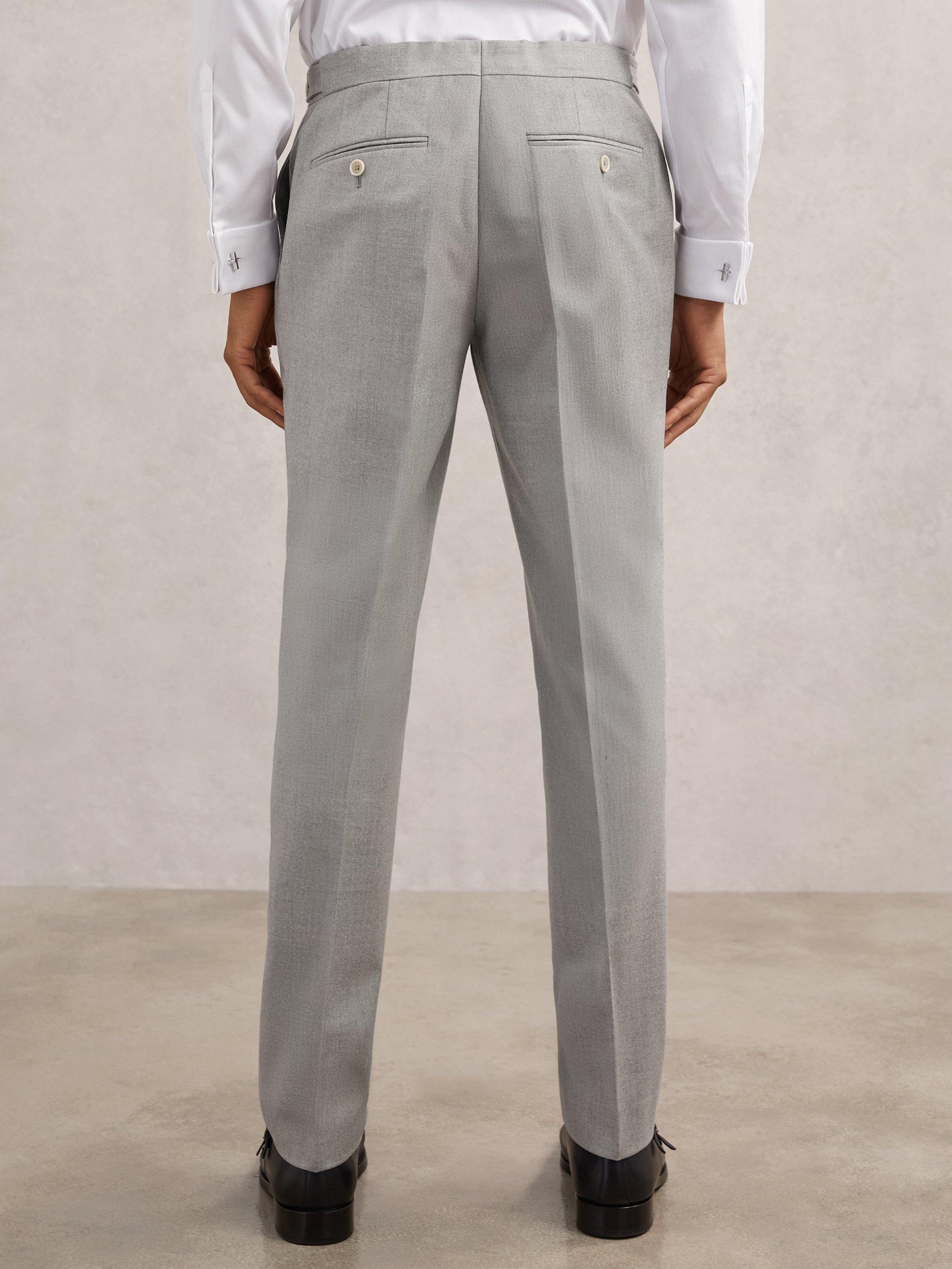 Product image 2 of 5, which shows Reiss Tyler Flannel Trousers, Soft Grey, 30R