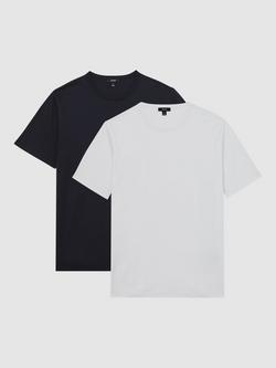Reiss Crew Neck Cotton T-Shirt, Pack of 2, Navy/White