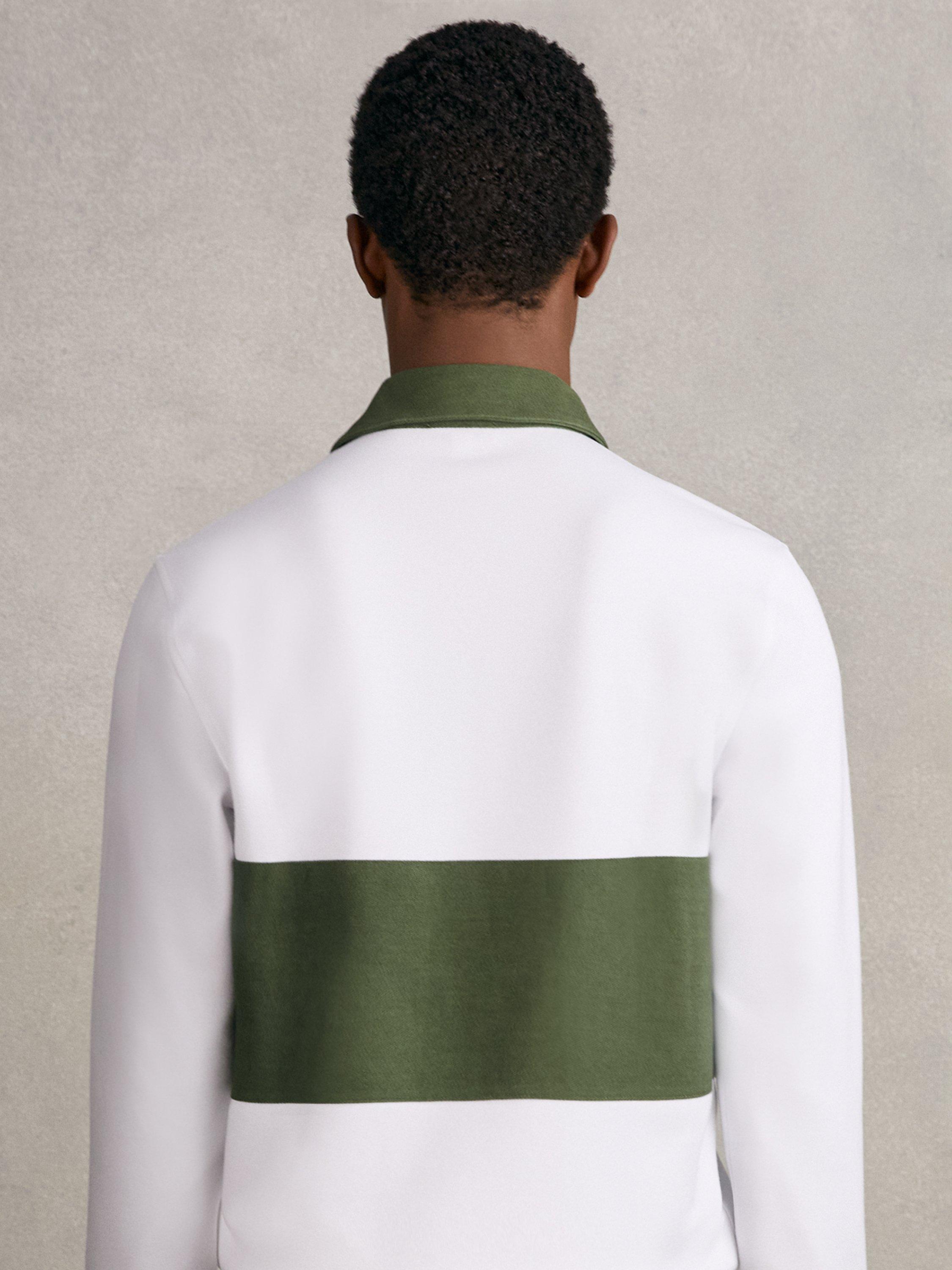 Product image 2 of 5, which shows Reiss Mason Cotton Rugby Shirt, White/Green, M