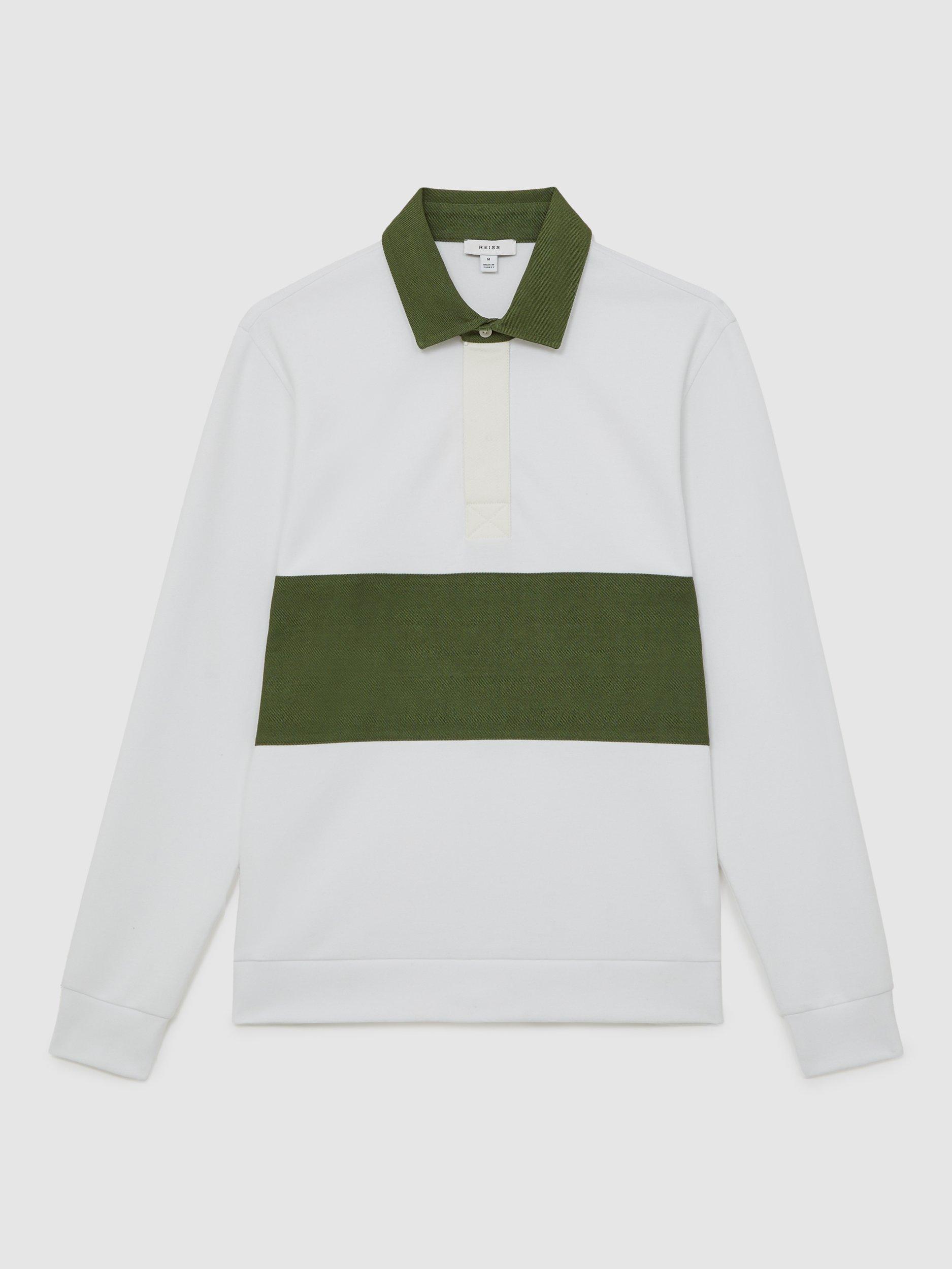 Product image 3 of 5, which shows Reiss Mason Cotton Rugby Shirt, White/Green, M