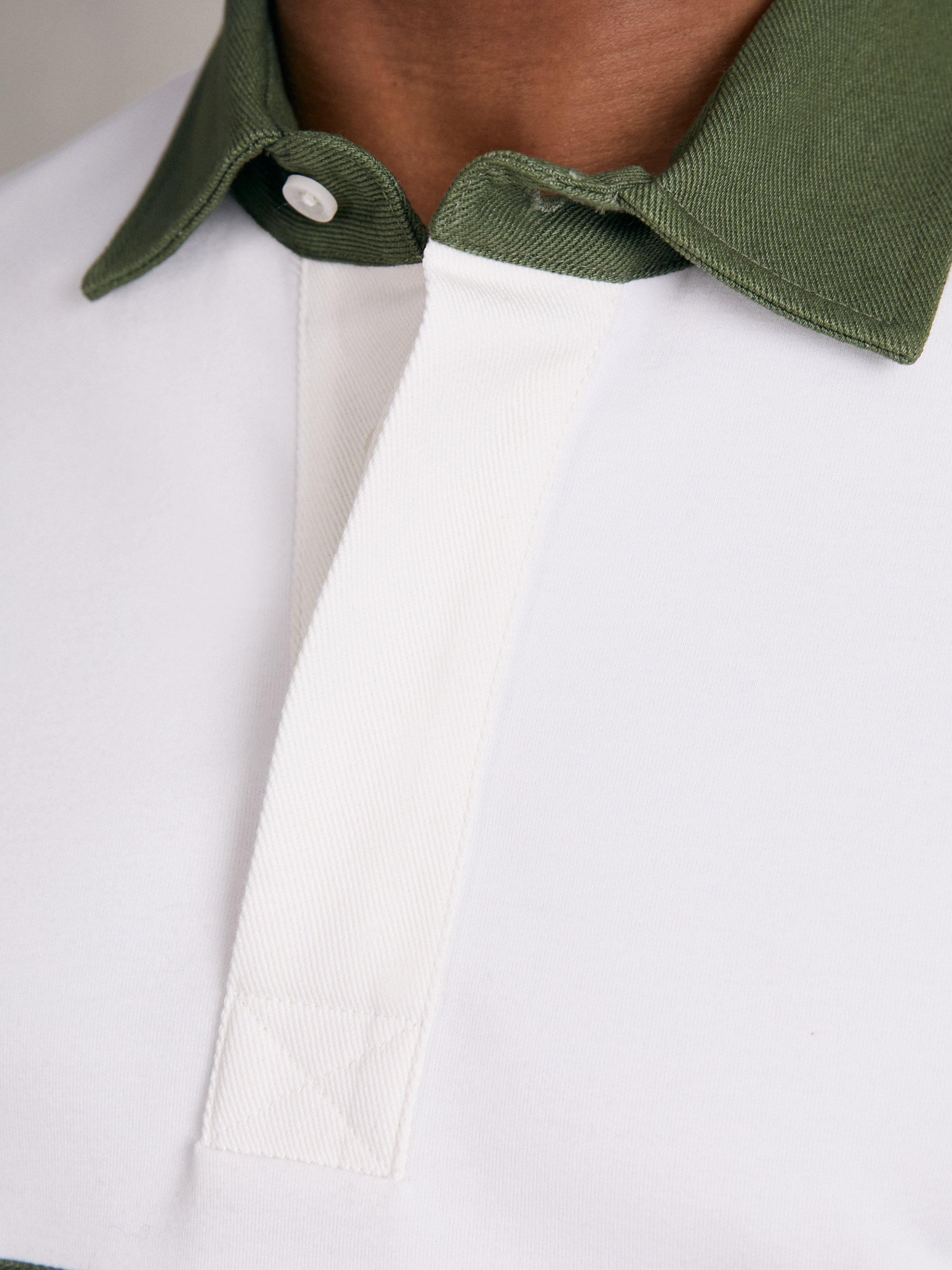 Product image 4 of 5, which shows Reiss Mason Cotton Rugby Shirt, White/Green, M