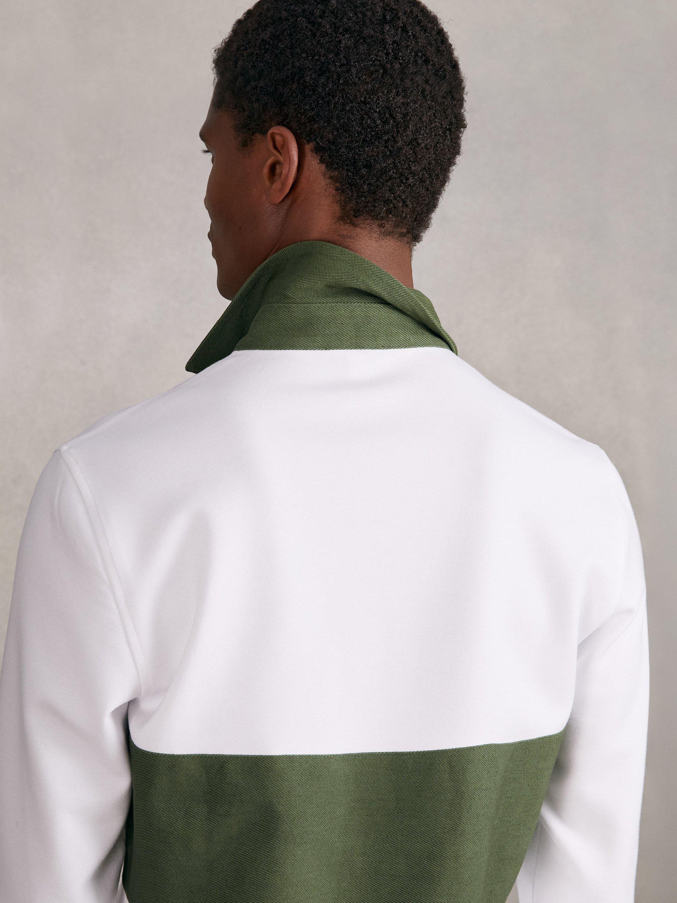 Product image 5 of 5, which shows Reiss Mason Cotton Rugby Shirt, White/Green, M