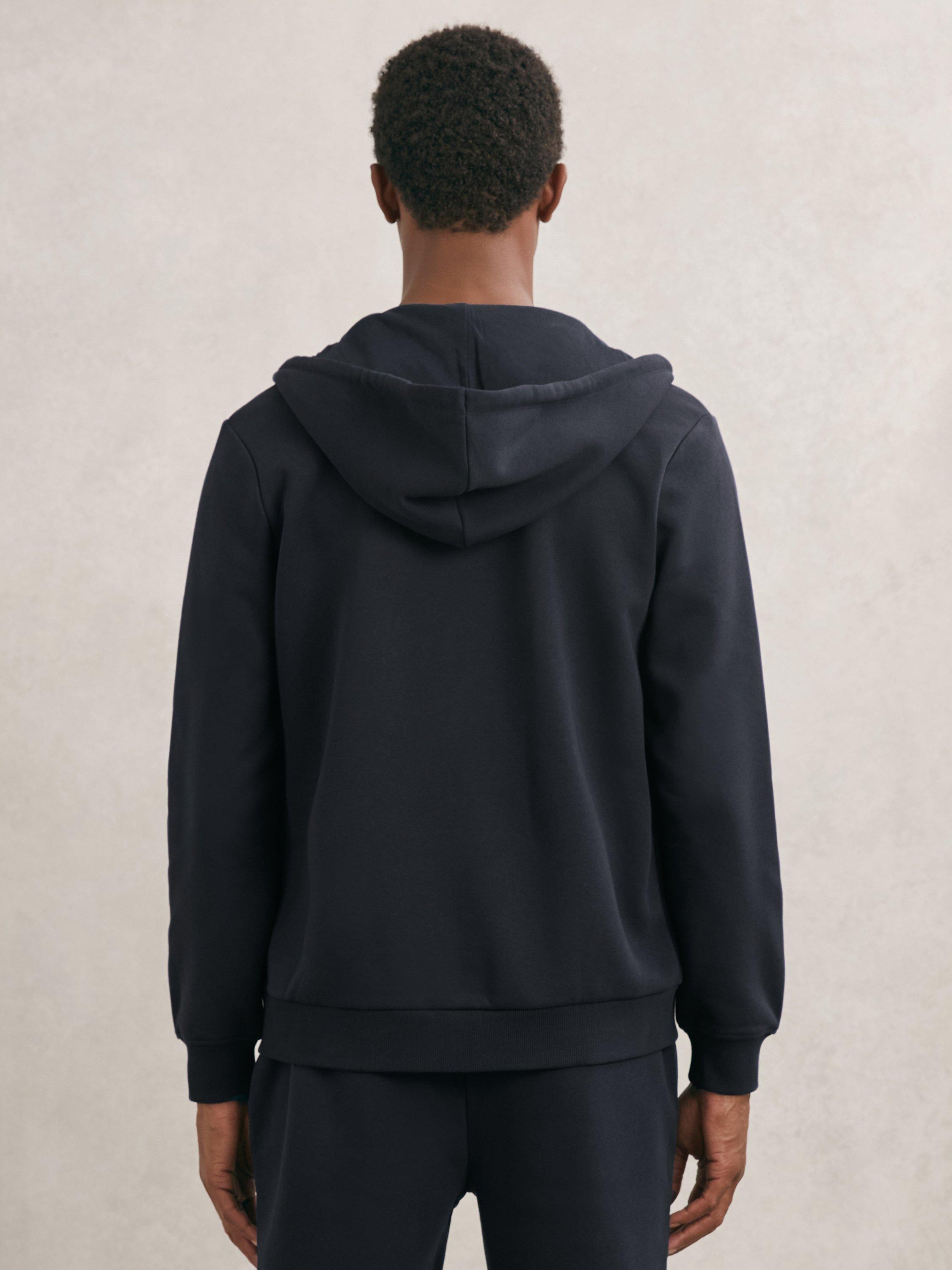 Product image 2 of 5, which shows Reiss Howel Zip Front Cotton Blend Hoodie, Navy, XS
