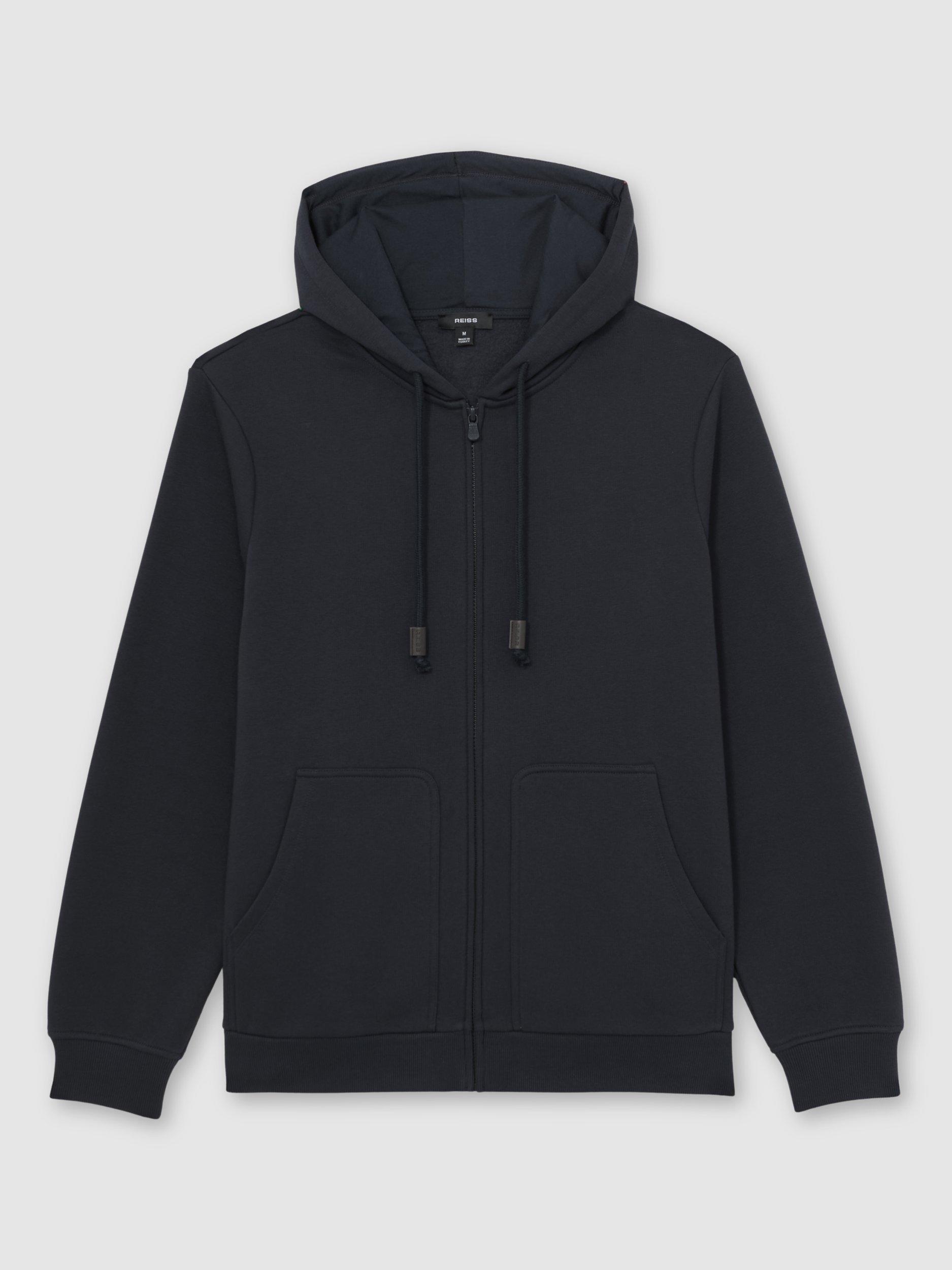 Product image 3 of 5, which shows Reiss Howel Zip Front Cotton Blend Hoodie, Navy, XS
