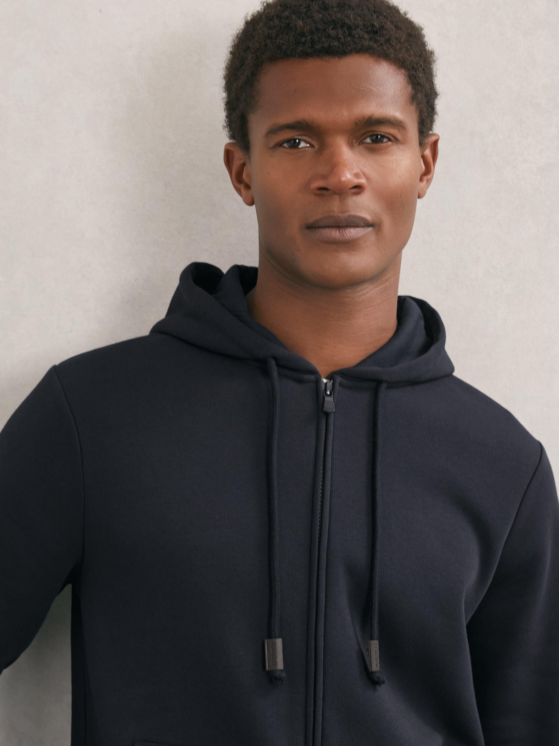 Product image 4 of 5, which shows Reiss Howel Zip Front Cotton Blend Hoodie, Navy, XS