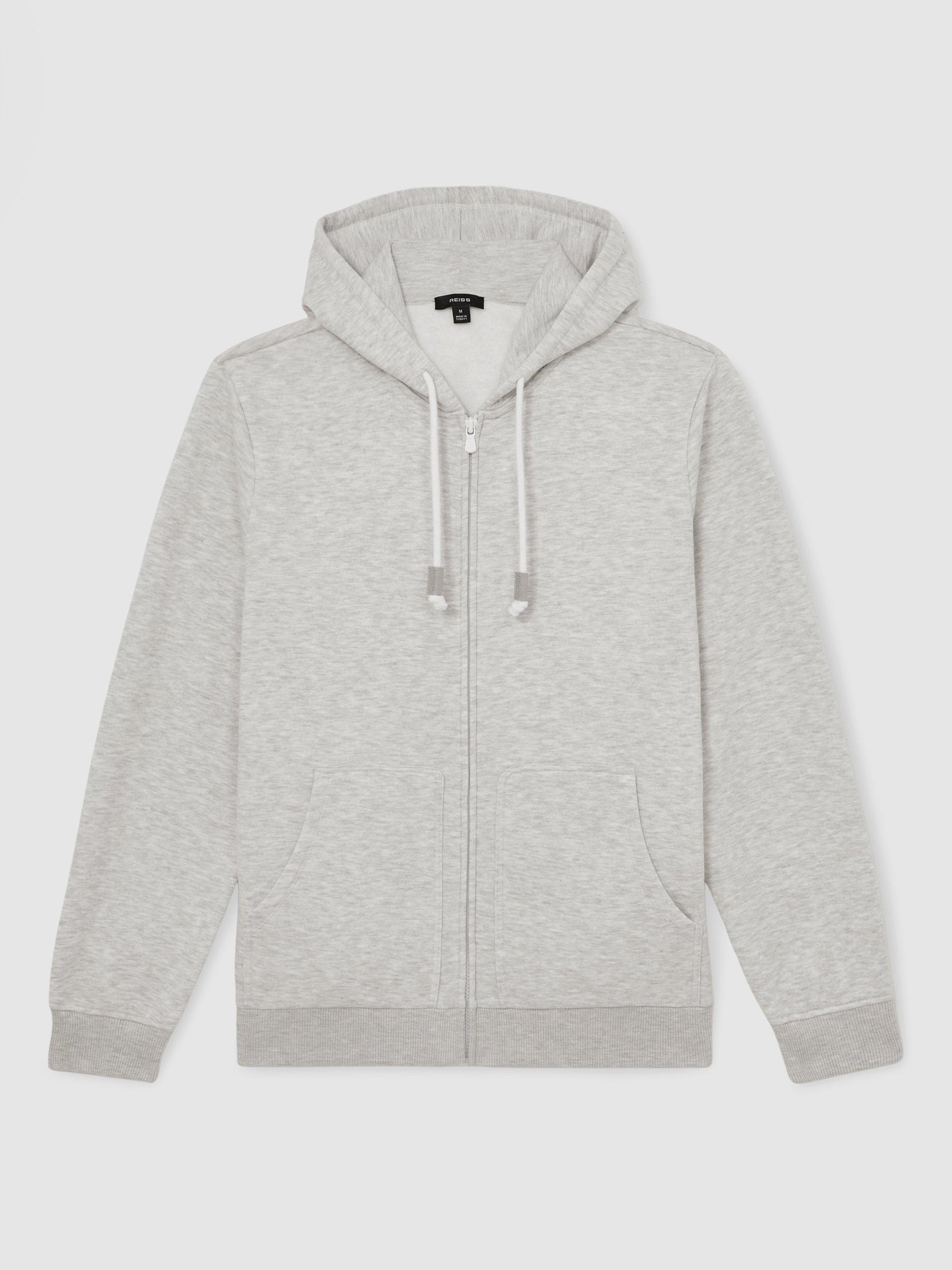 Product image 3 of 5, which shows Reiss Howel Zip Front Cotton Blend Hoodie, Soft Grey, XS