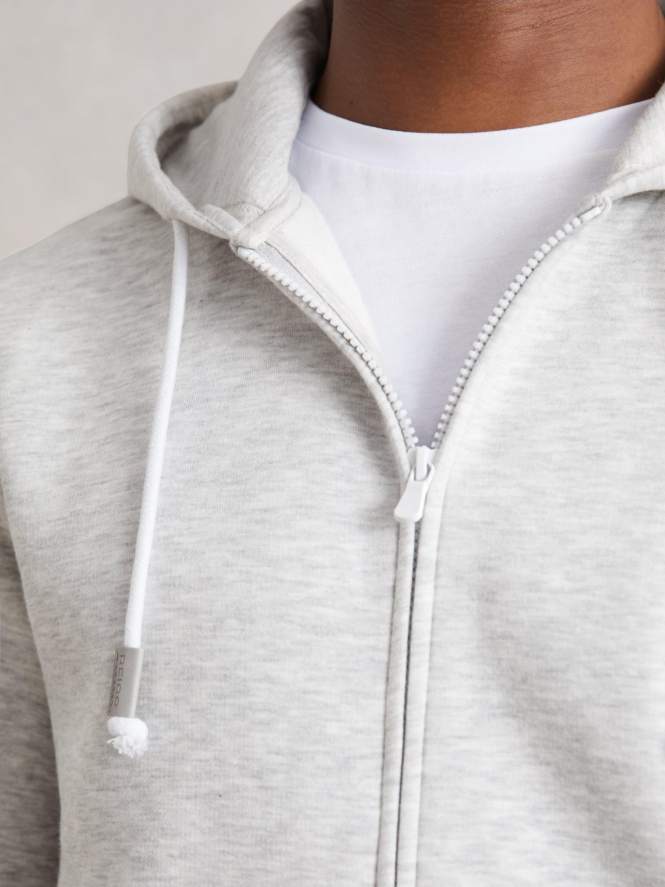 Product image 4 of 5, which shows Reiss Howel Zip Front Cotton Blend Hoodie, Soft Grey, XS