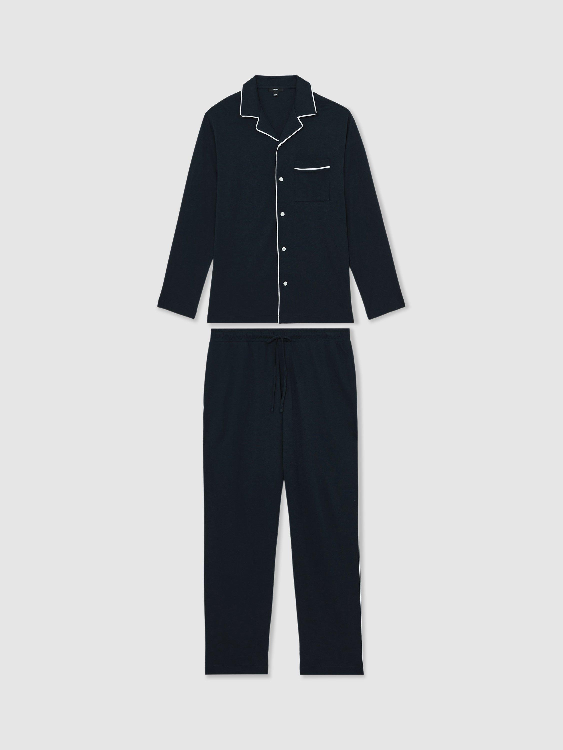Product image 3 of 5, which shows Reiss Aubery Cotton Pyjama Set, Navy, XL