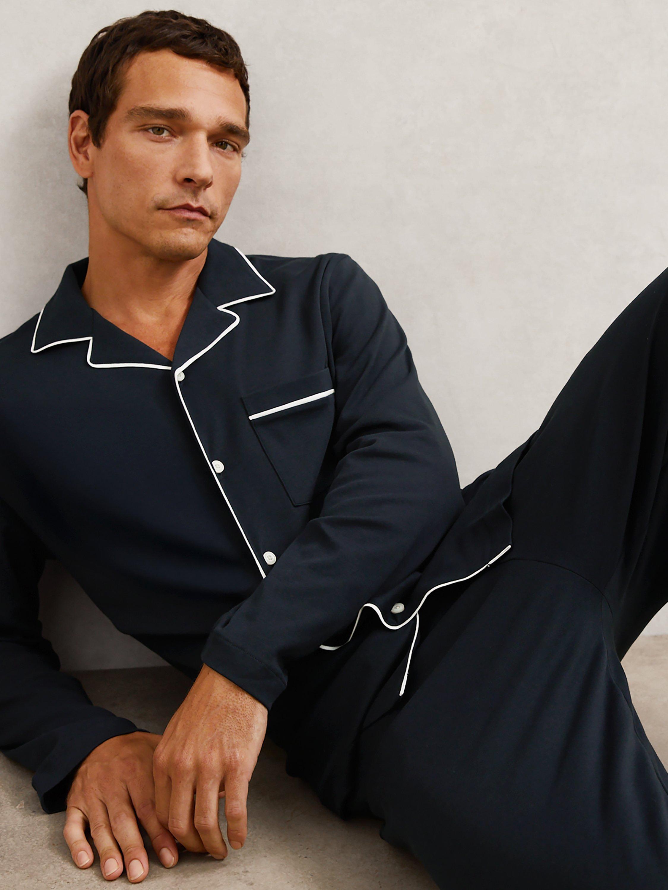 Product image 5 of 5, which shows Reiss Aubery Cotton Pyjama Set, Navy, XL