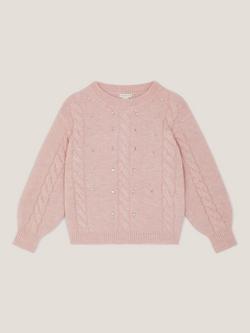 Monsoon Kids' Rhinestone Cable Knit Jumper, Pink - view 2, Pink