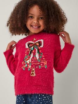 Monsoon Kids' Embellished Fuzzy Christmas Jumper, Red, Red