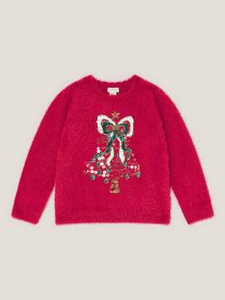 Monsoon Kids' Embellished Fuzzy Christmas Jumper, Red - view 2, Red