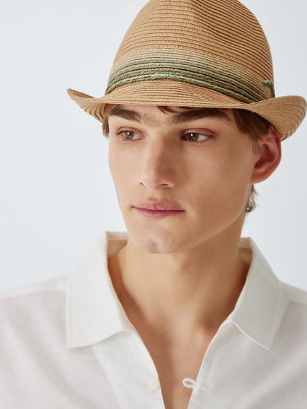 John Lewis Ombre Paper Straw Trilby Hat, Natural/Green, Natural/Green