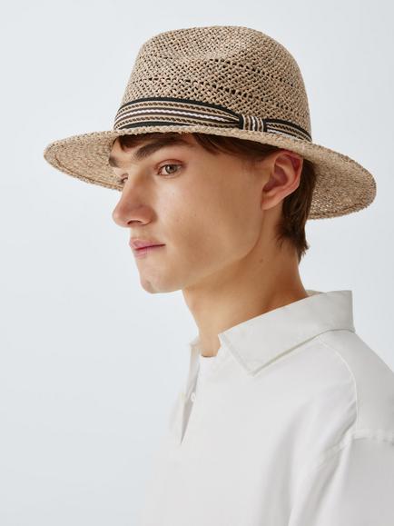 John Lewis Patterned Band Paper Straw Fedora Hat, Natural, Natural